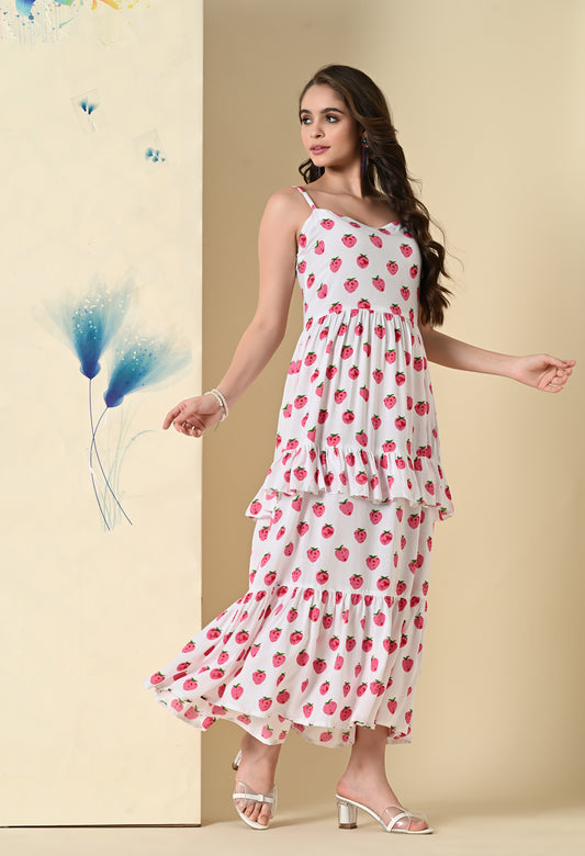 Strawberry Fields Tiered White Dress