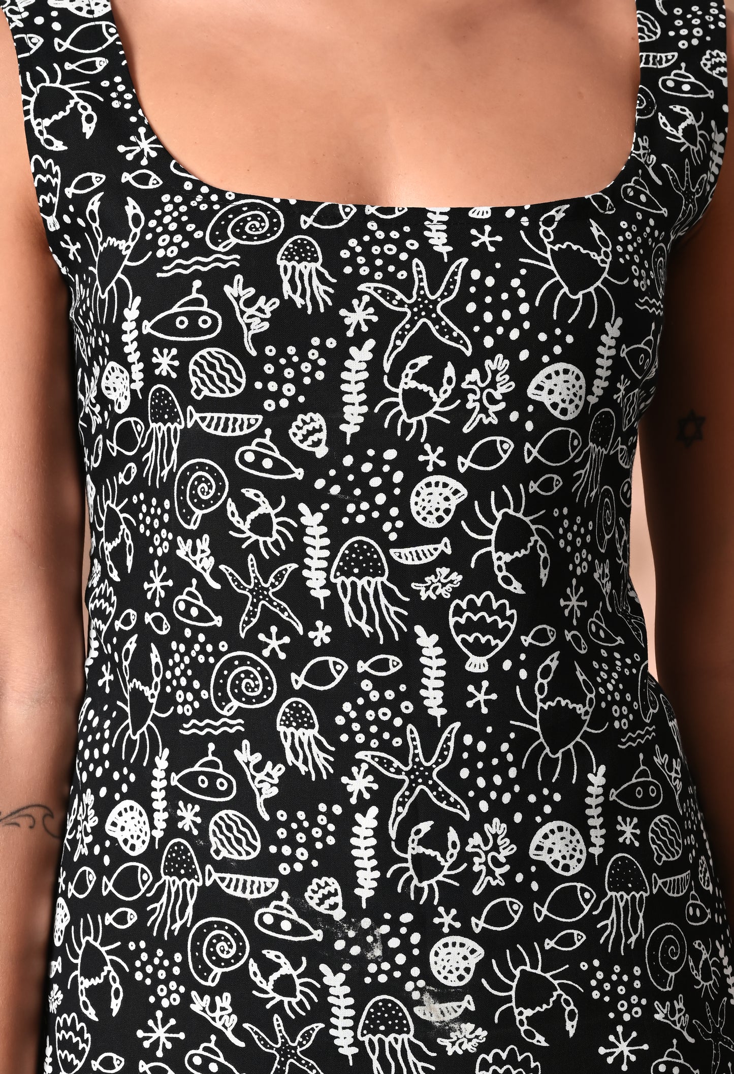Midnight Blossom Black Square Neck Sleeveless Top