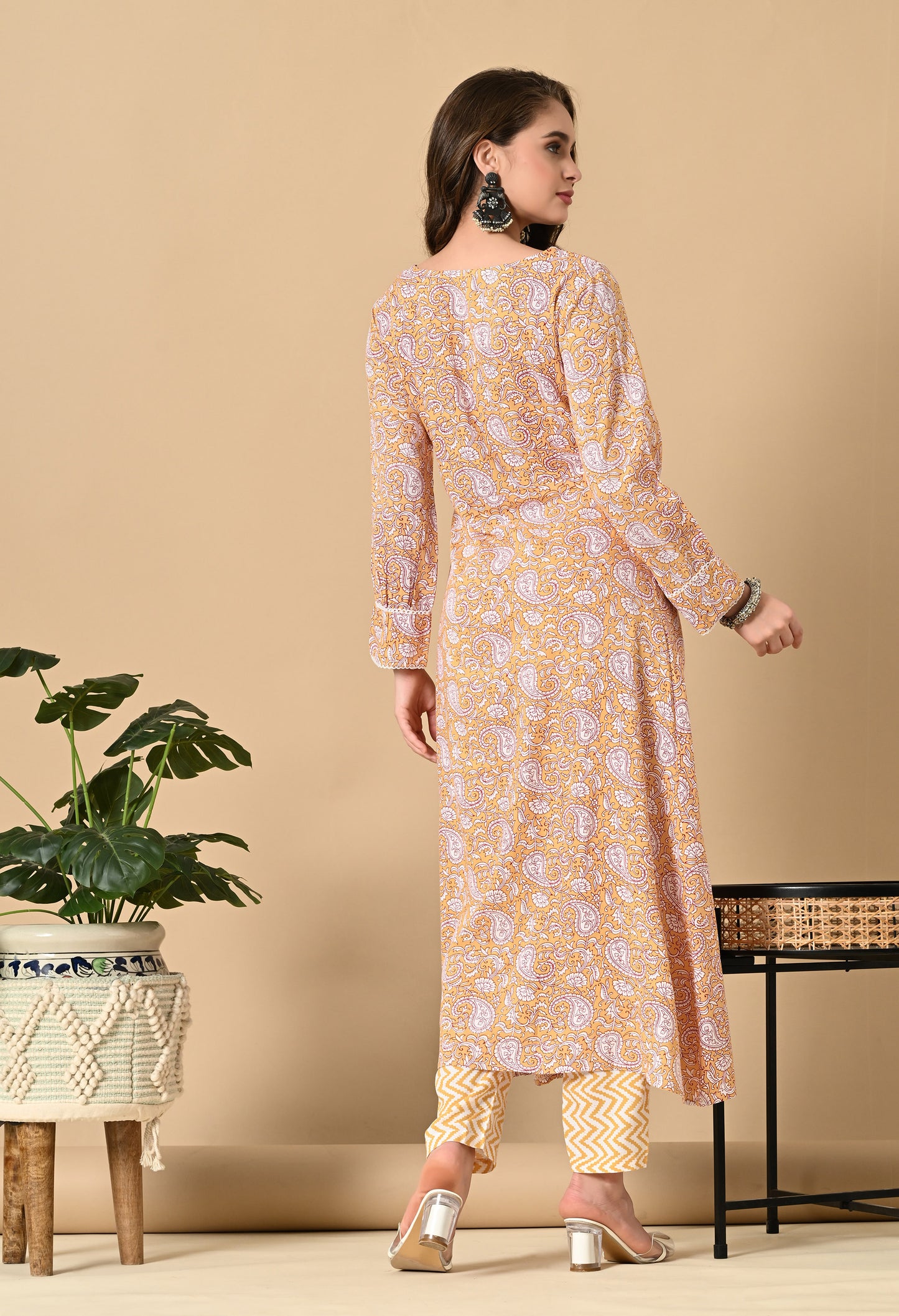Mustard Yellow Kairi Print Kurta Set