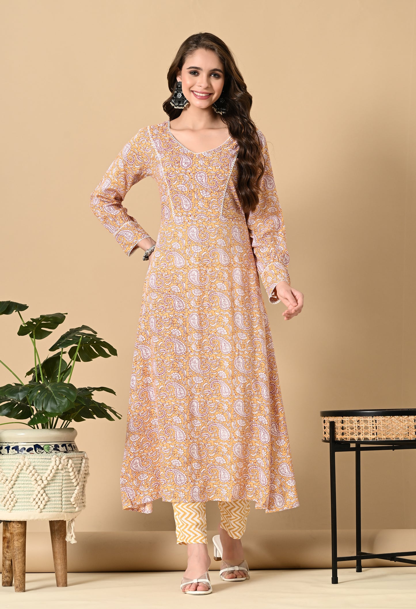 Mustard Yellow Kairi Print Kurta Set