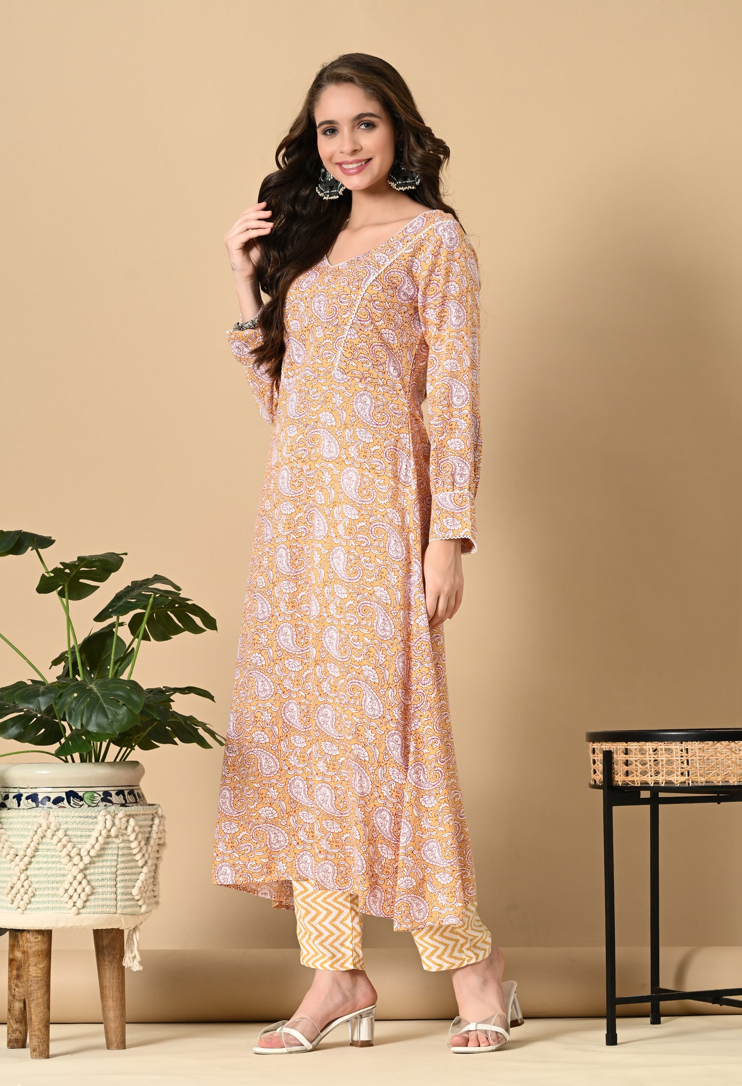 Mustard Yellow Kairi Print Kurta Set