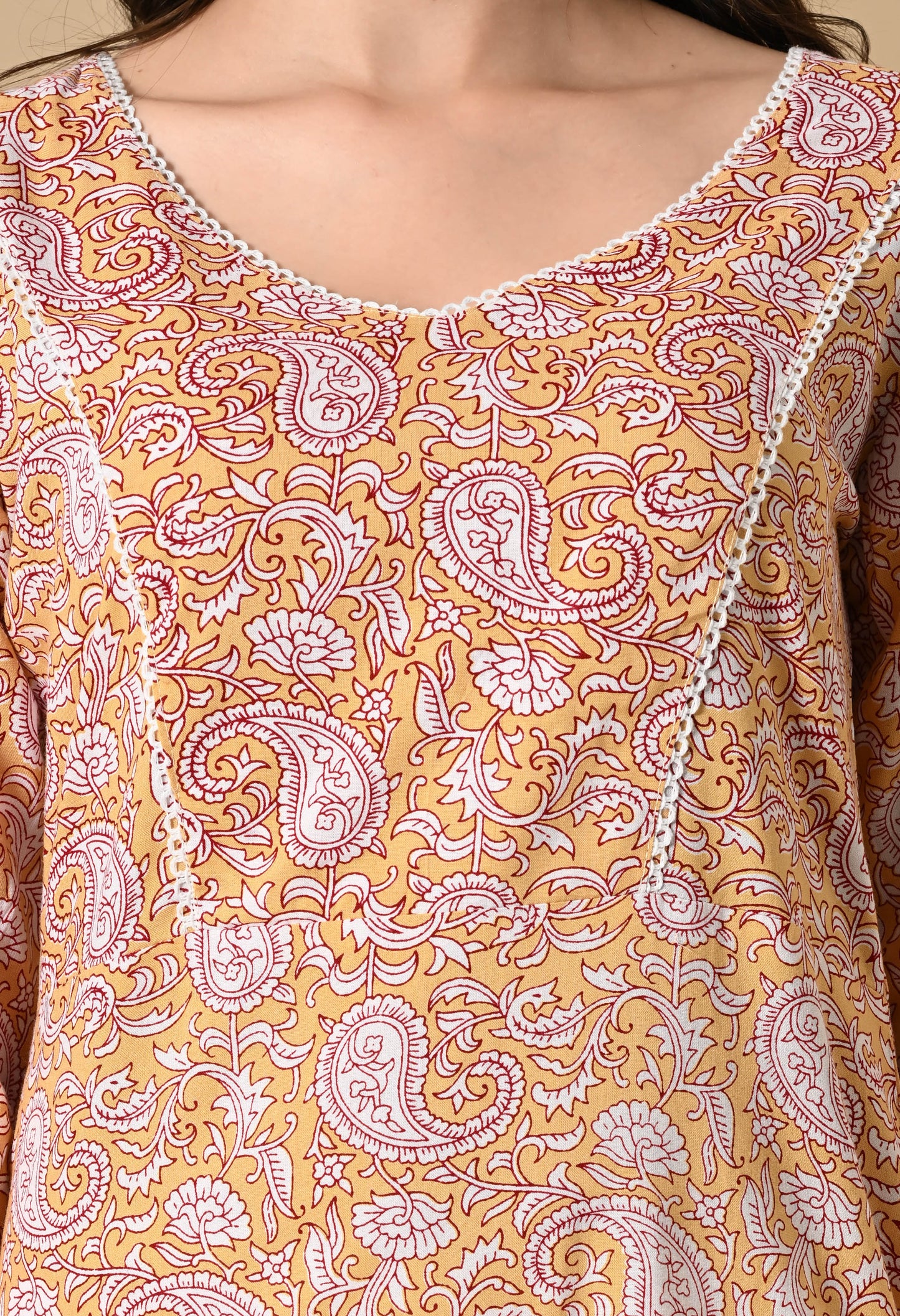 Mustard Yellow Kairi Print Kurta Set