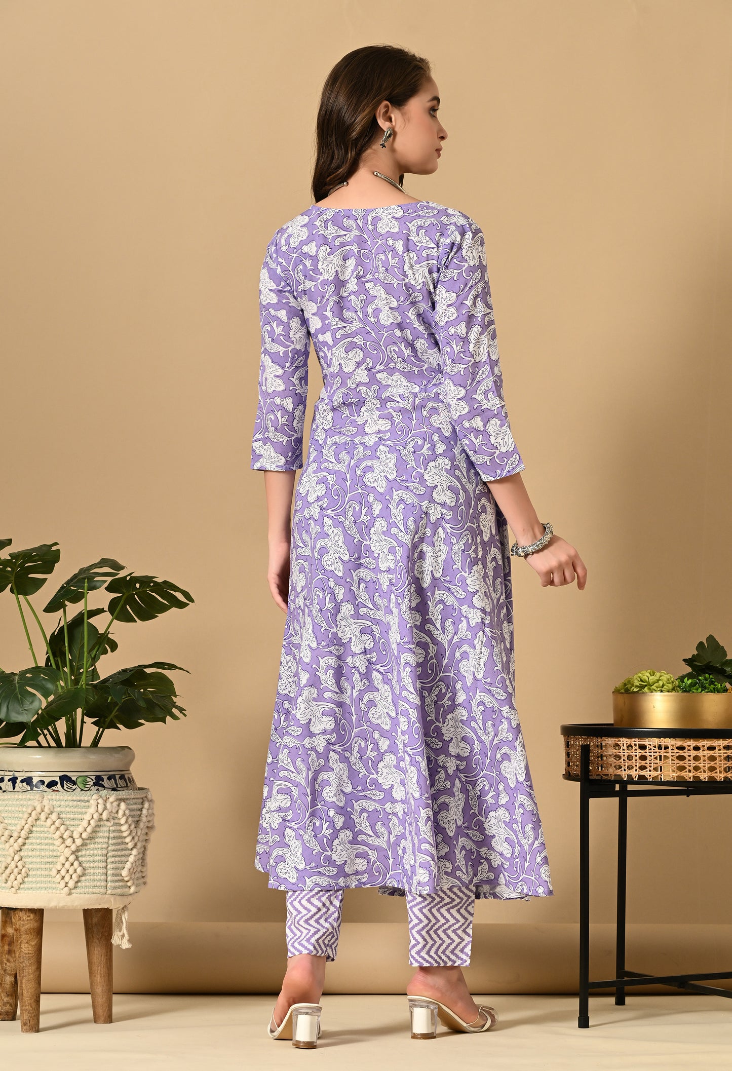 Lavender Floral Print Kurta Set
