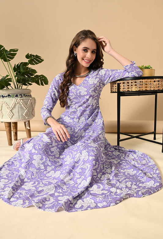 Lavender Floral Print Kurta Set