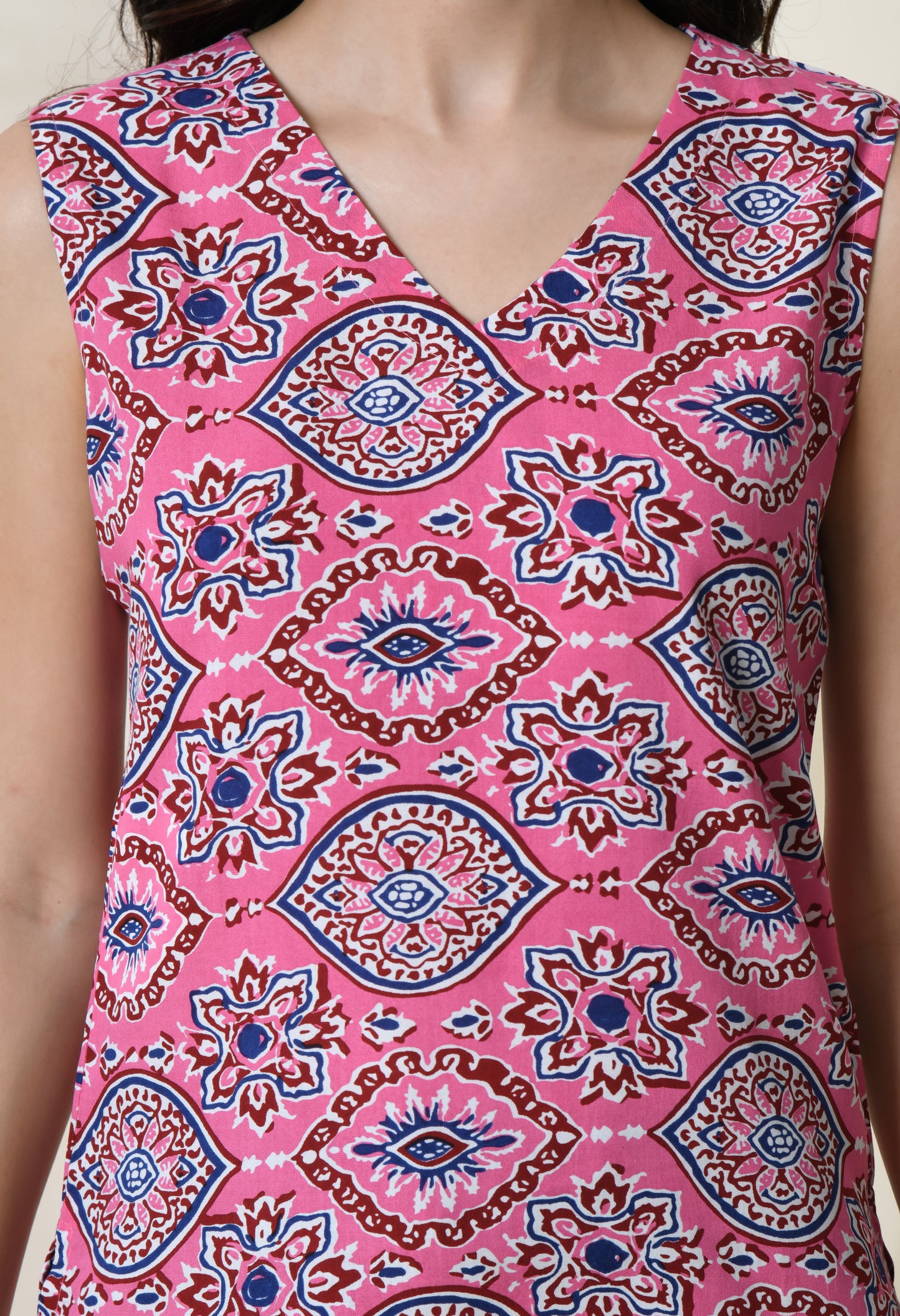 Rose Dunes Pink Printed V-Neck Sleeveless Top