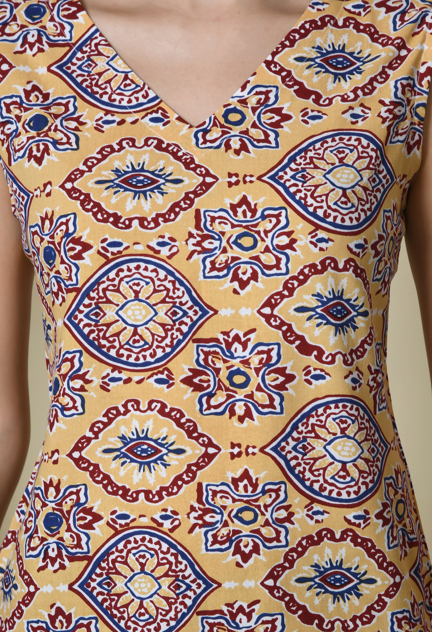 Sahara Dunes Beige Printed V-Neck Sleeveless Top