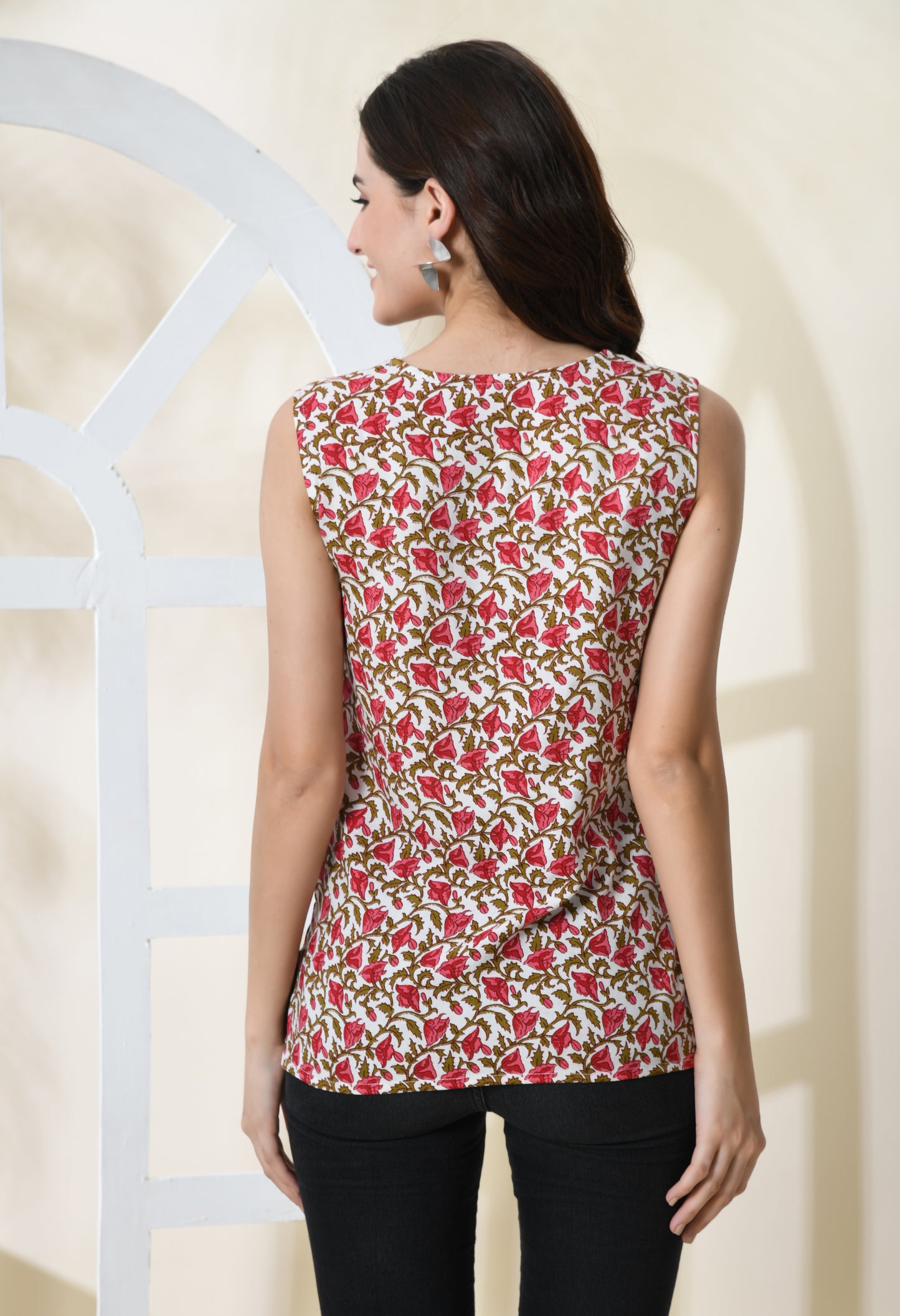 Crimson Petals Red V-Neck Sleeveless Top