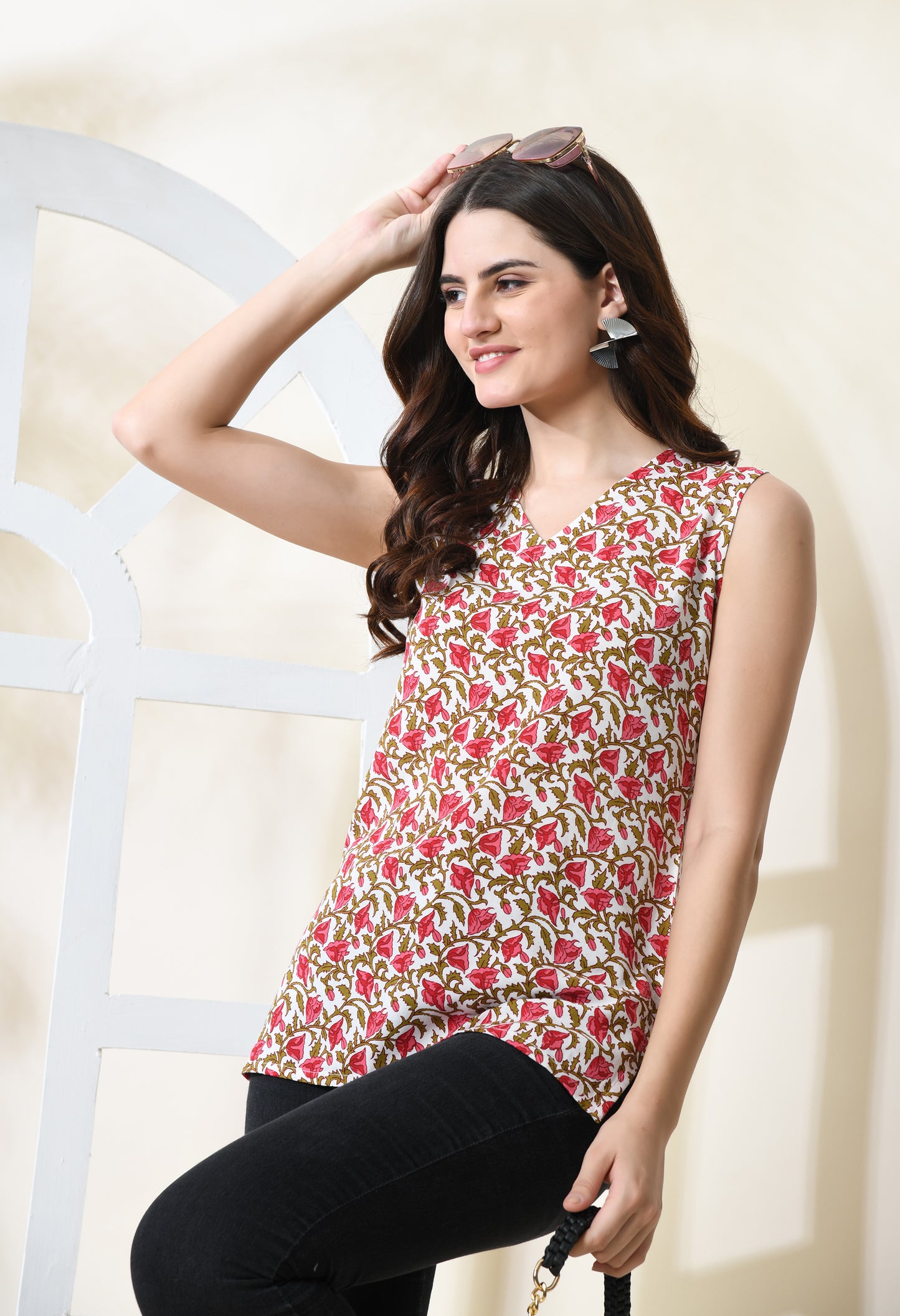 Crimson Petals Red V-Neck Sleeveless Top