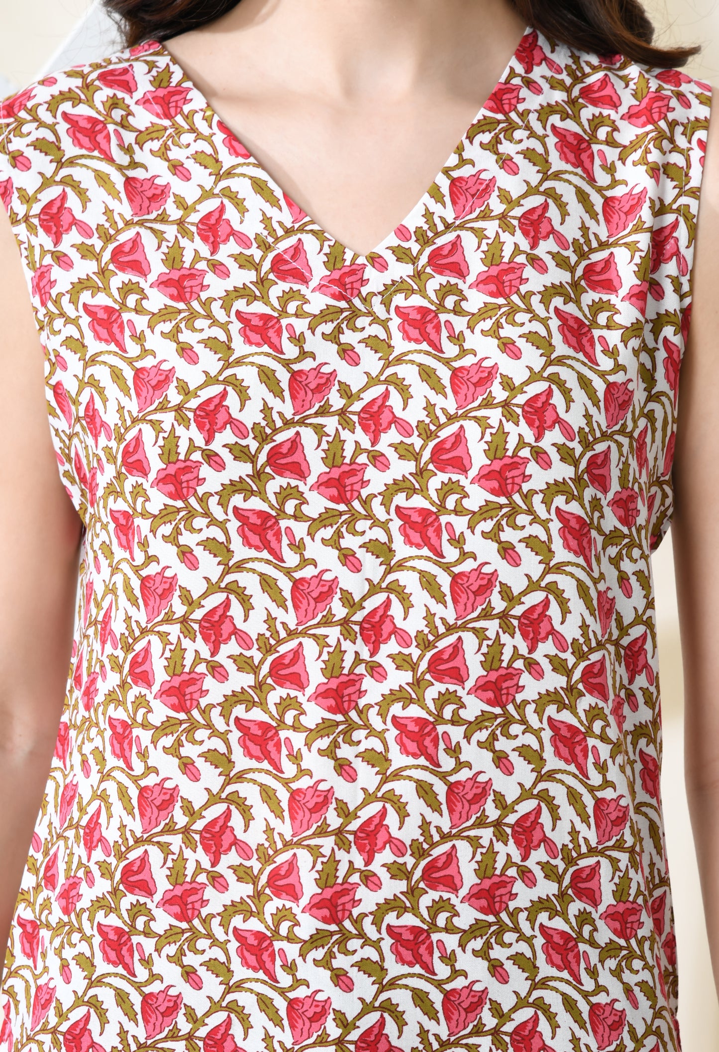 Crimson Petals Red V-Neck Sleeveless Top