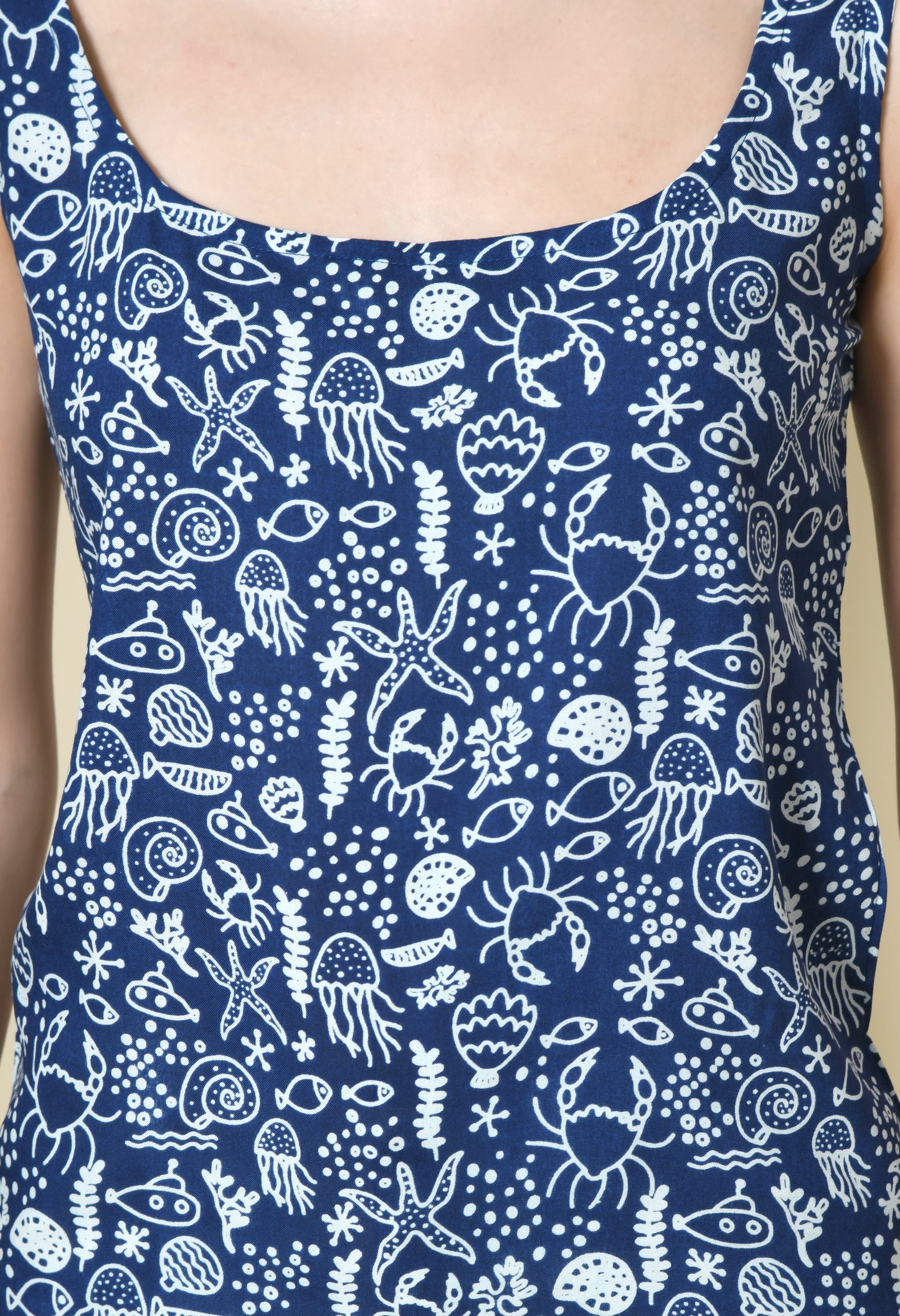 Indigo Blossom Blue Square Neck Sleeveless Top