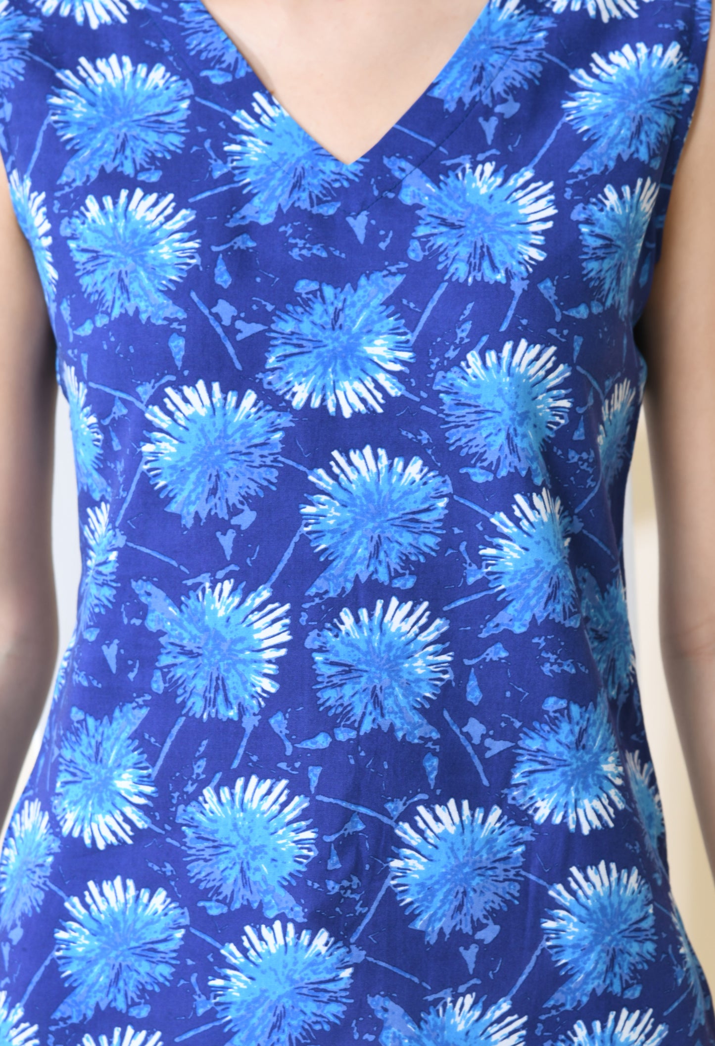 Twilight Petals Blue V-Neck Sleeveless Top