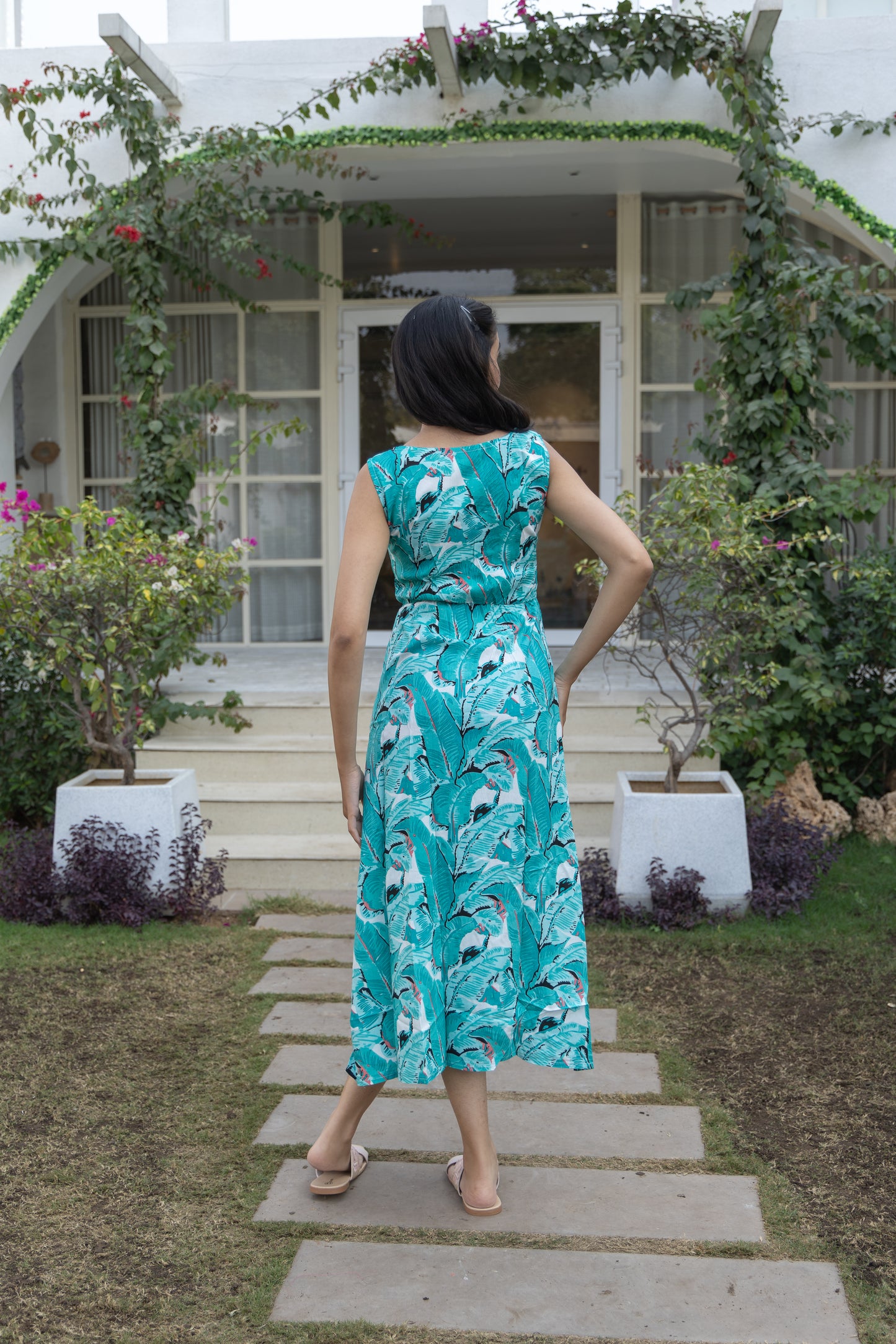 Emerald Serenity Side-Slit Dress (Green)