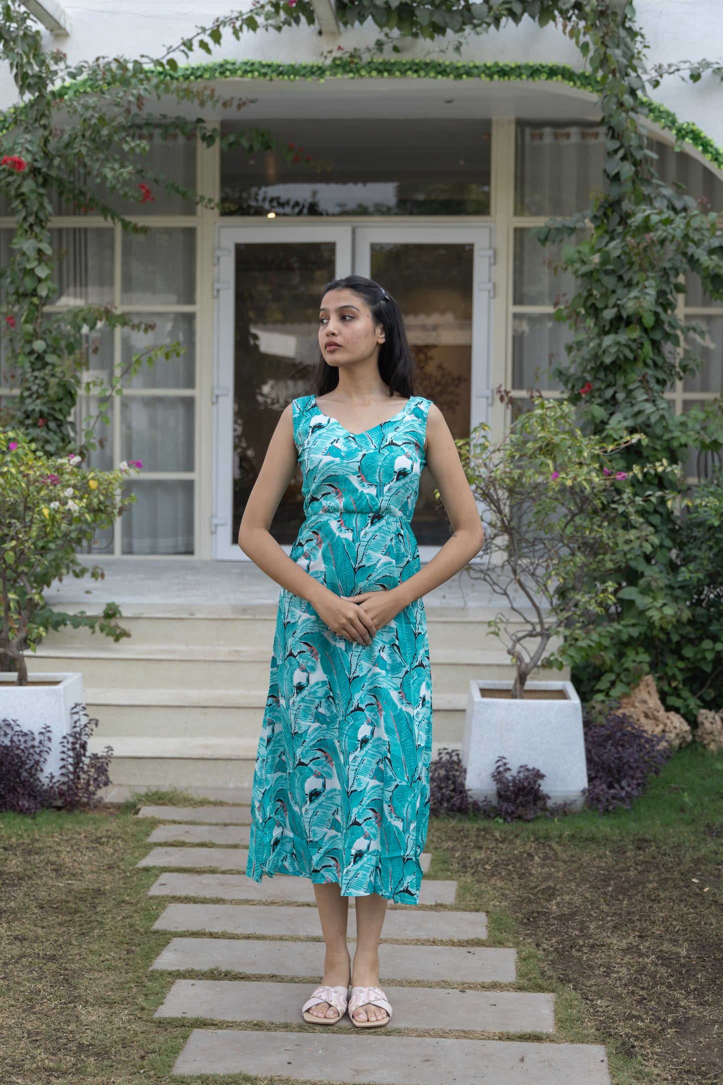 Emerald Serenity Side-Slit Dress (Green)