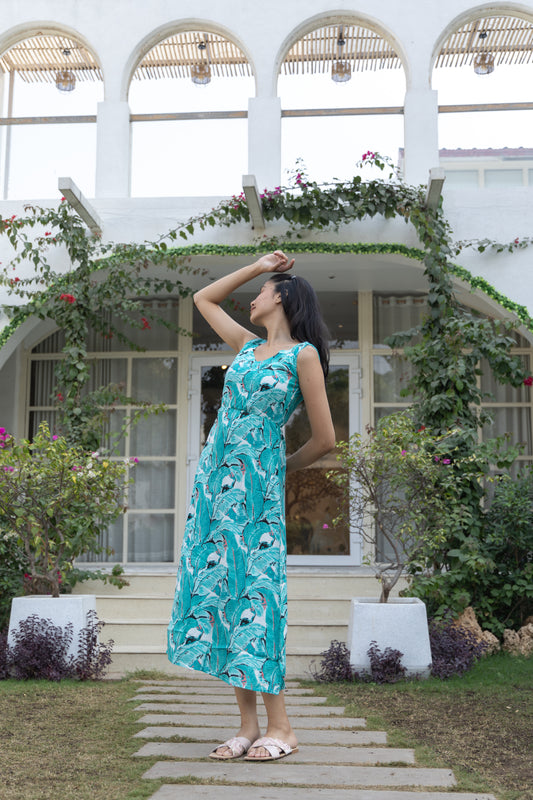 Emerald Serenity Side-Slit Dress (Green)