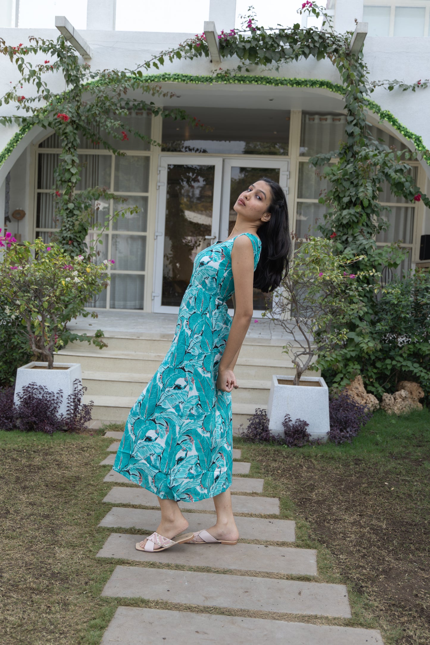 Emerald Serenity Side-Slit Dress (Green)