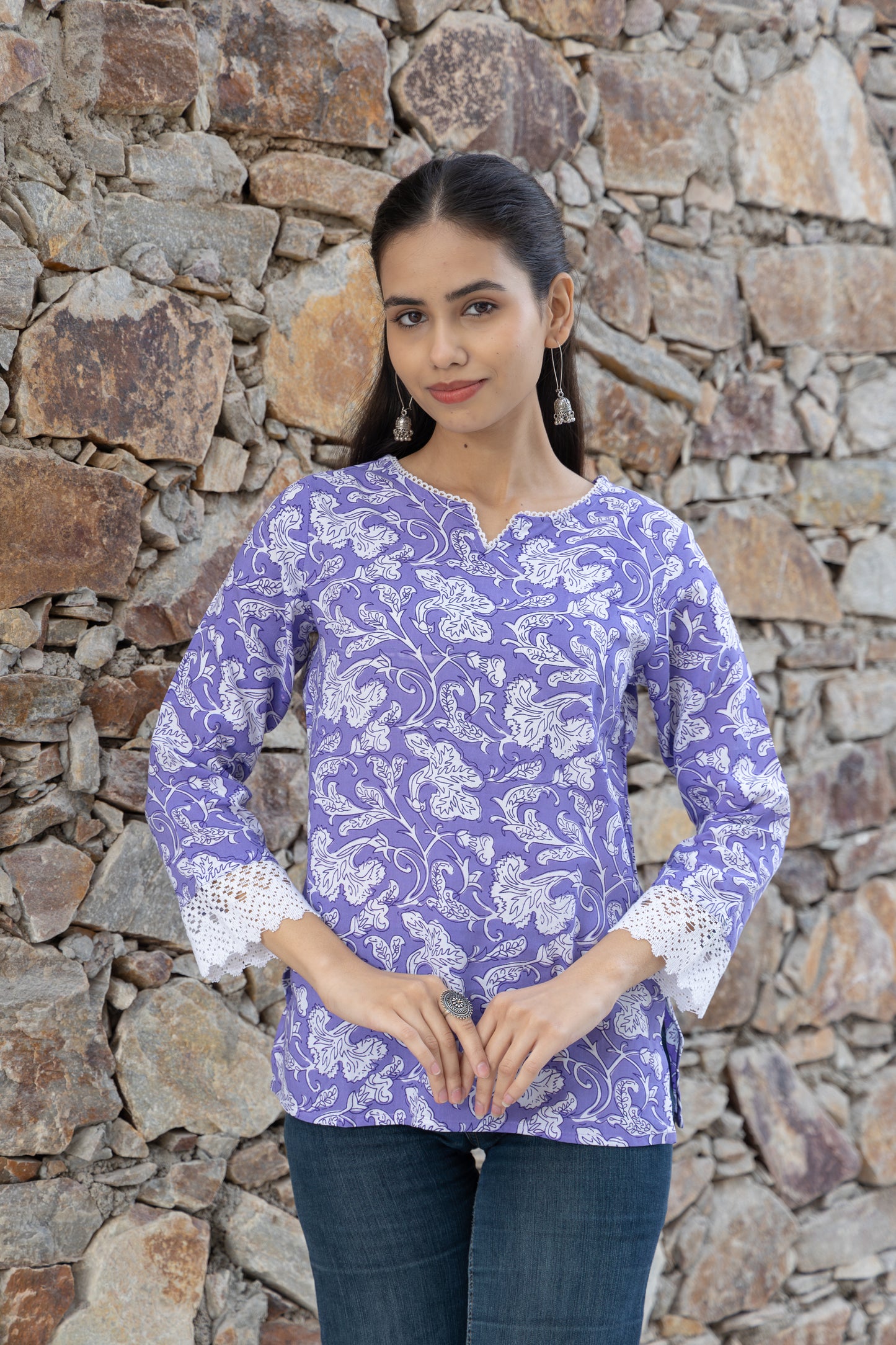 Lavender Meadow Cotton Short Kurti