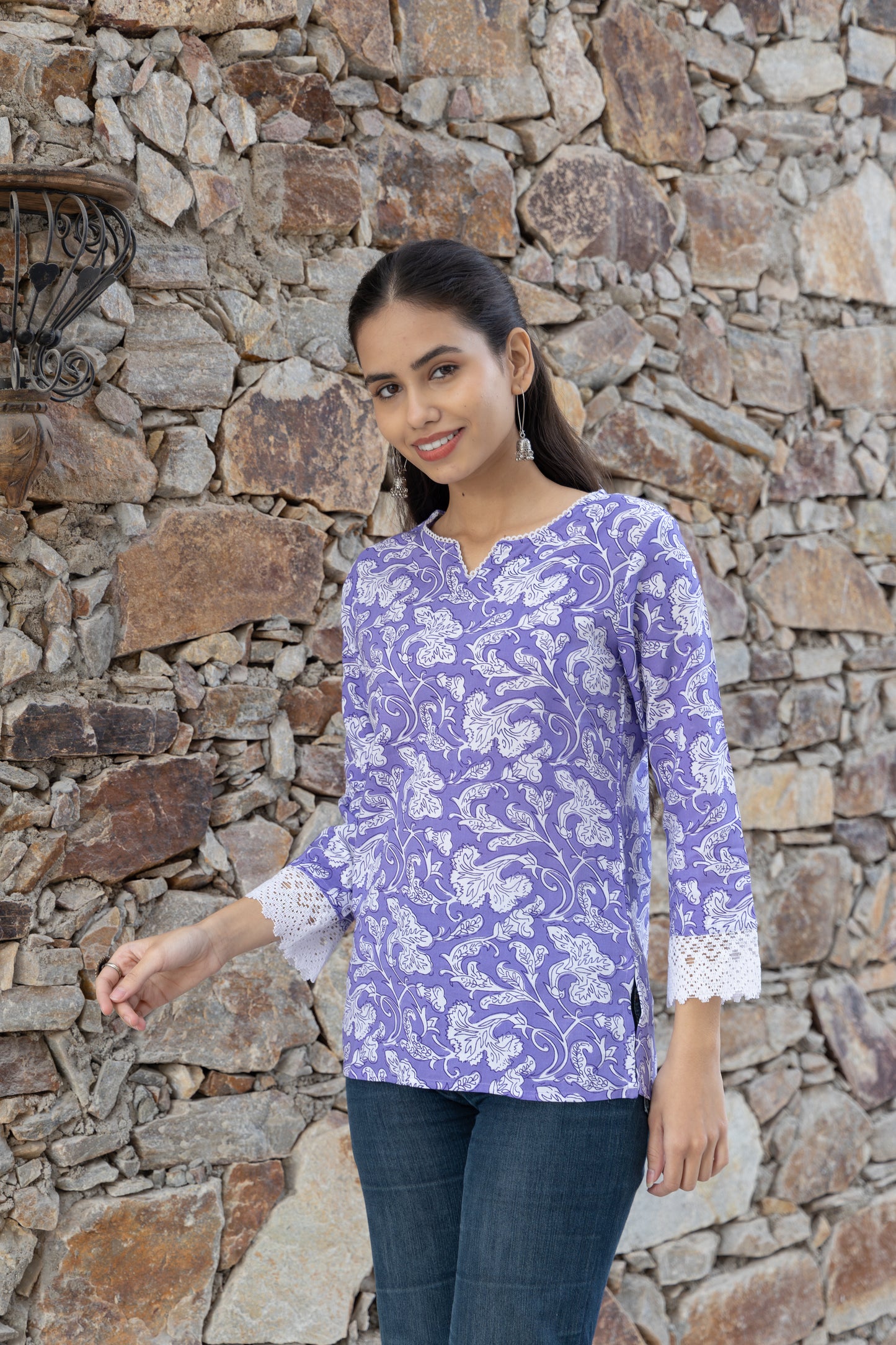 Lavender Meadow Cotton Short Kurti