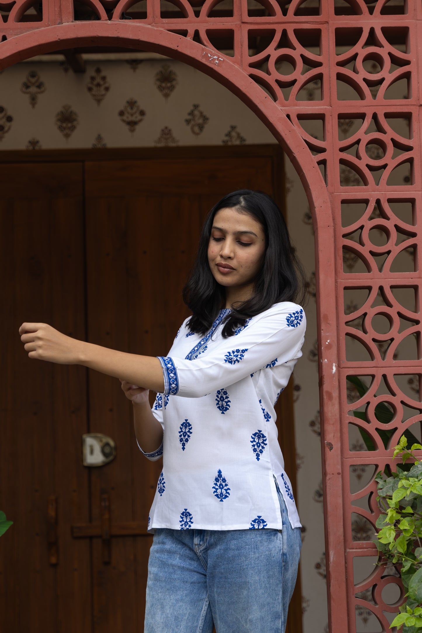 White Azure Cotton Short Kurti