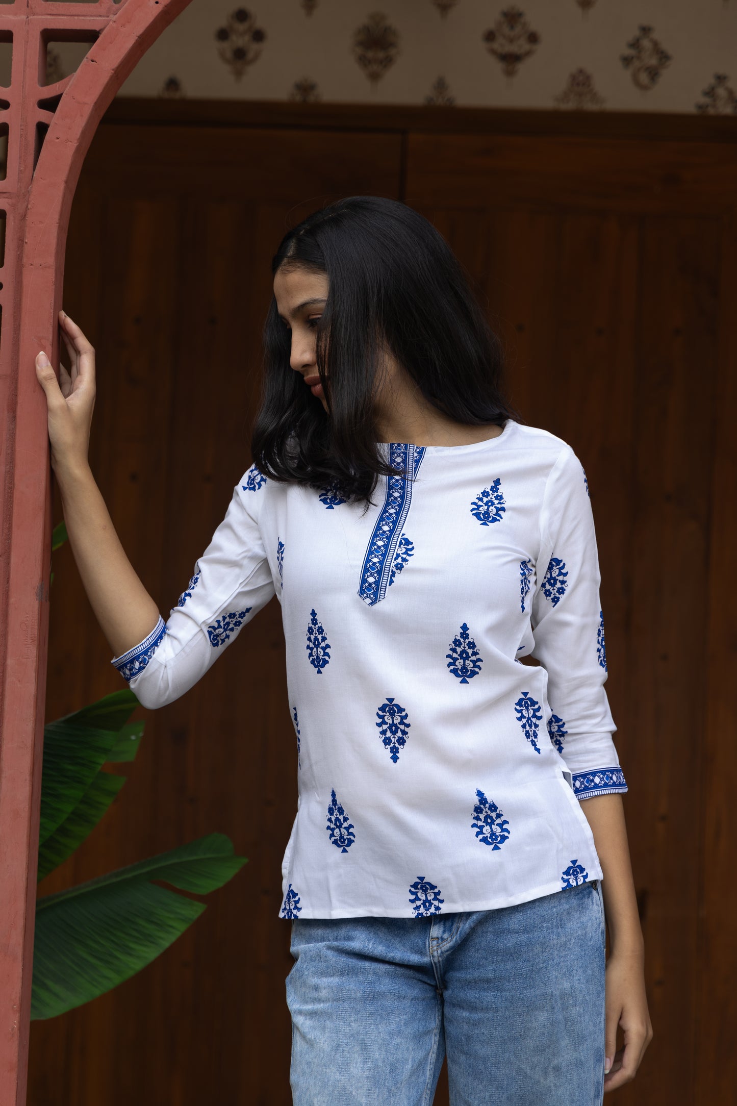 White Azure Cotton Short Kurti