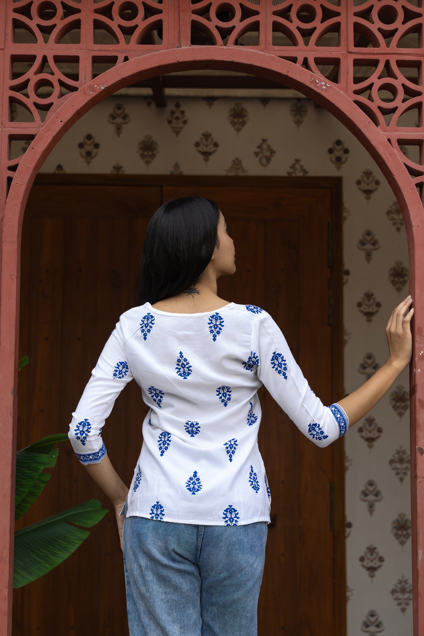 White Azure Cotton Short Kurti
