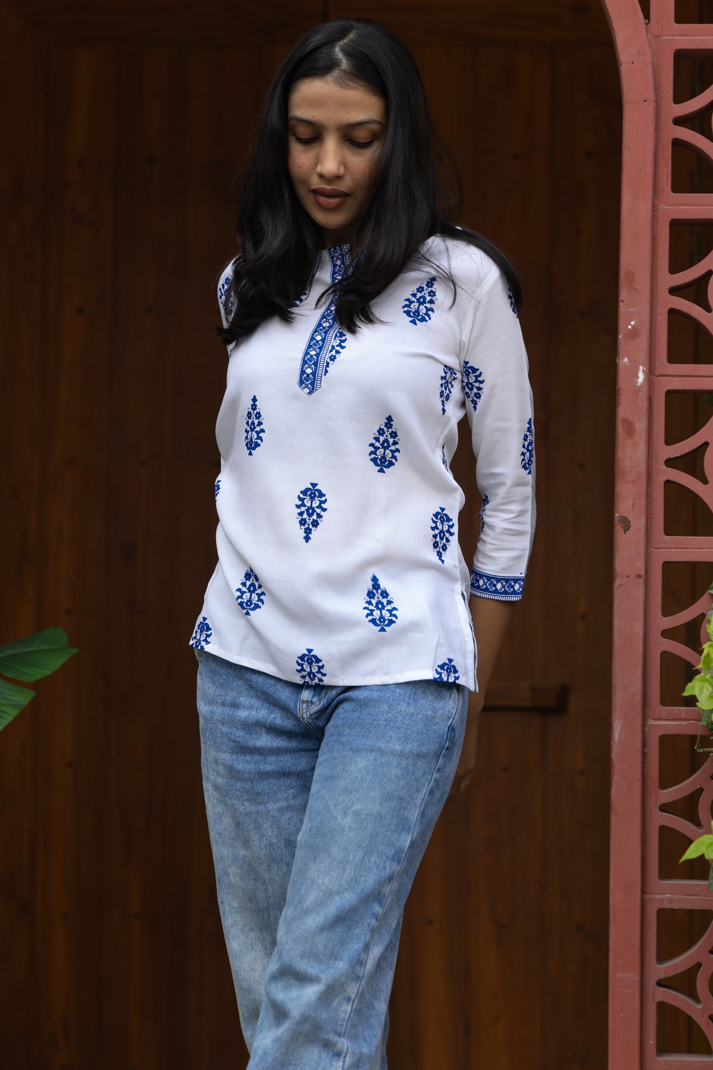 White Azure Cotton Short Kurti