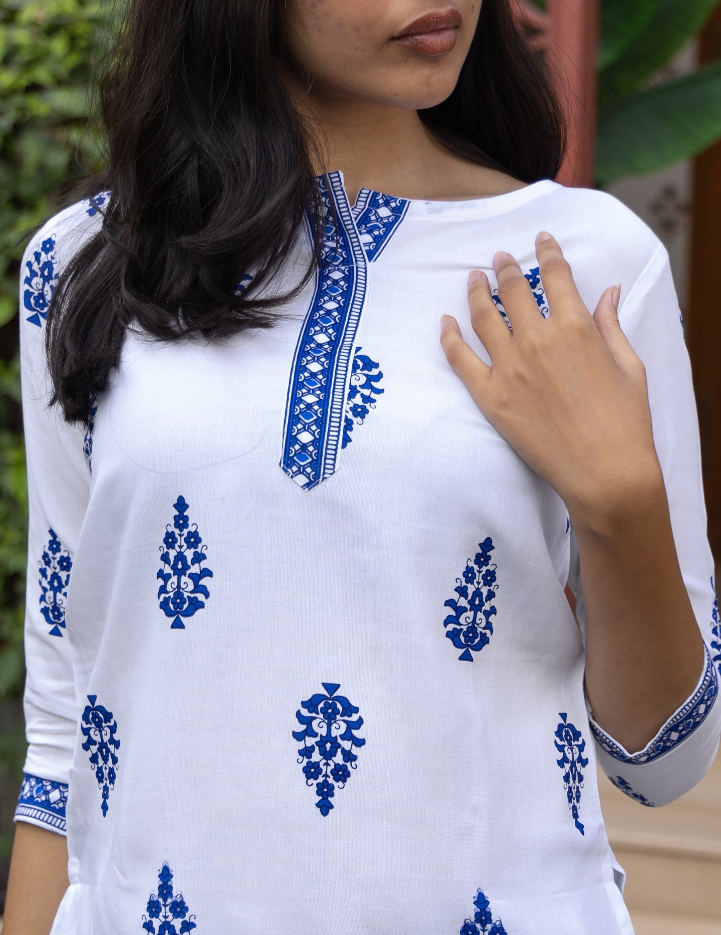 White Azure Cotton Short Kurti