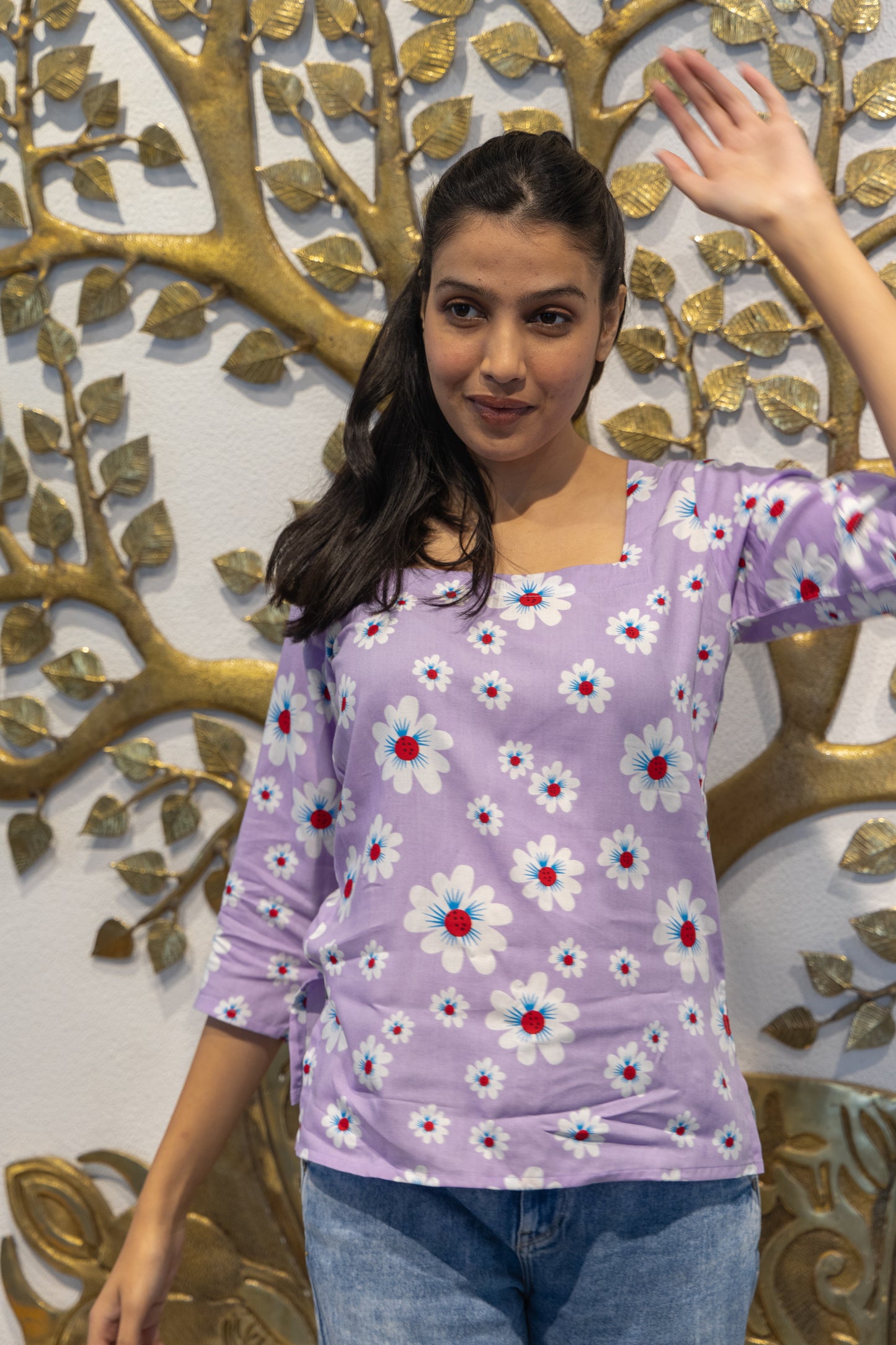 Lavender Bloom Back Design Cotton Top
