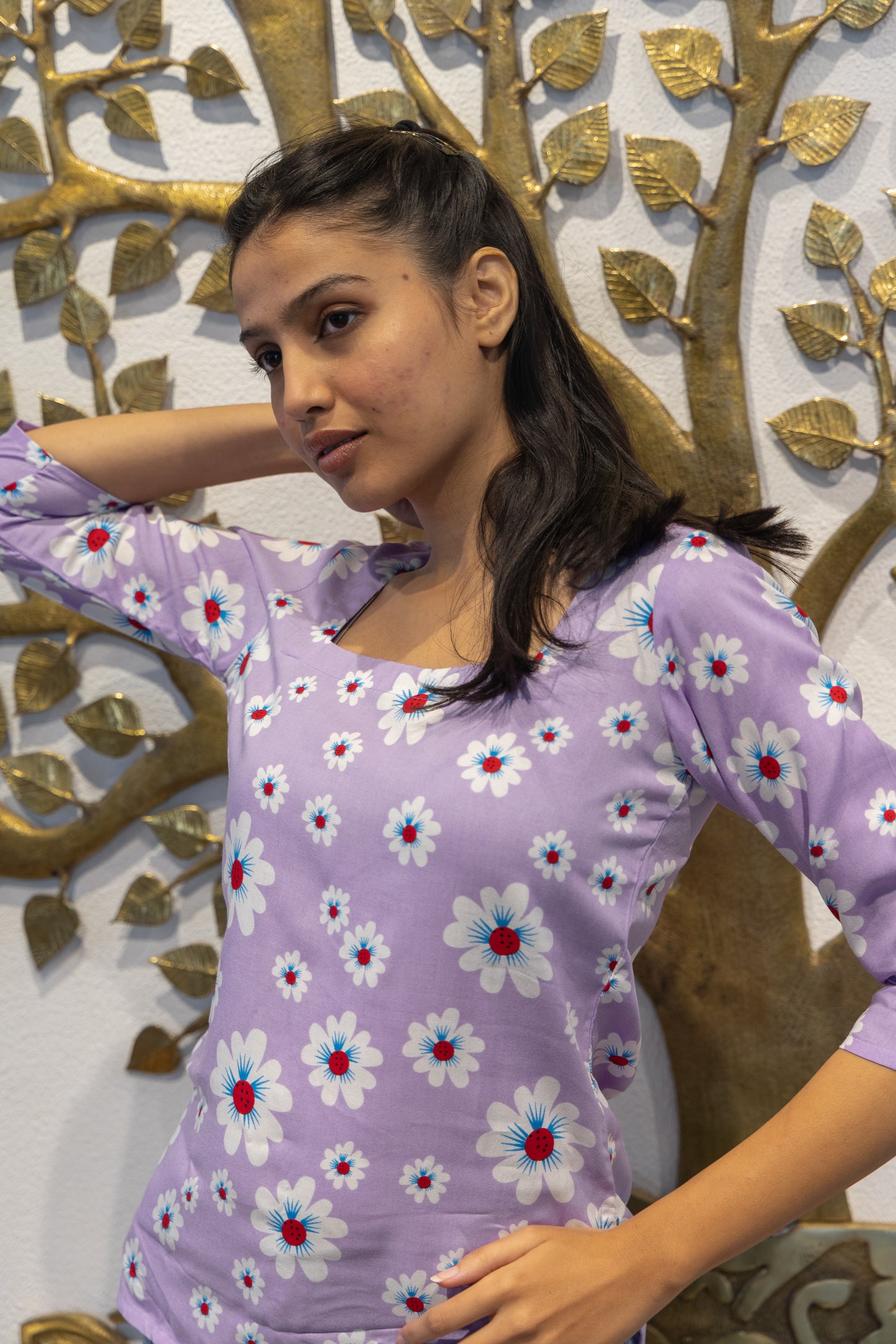 Lavender Bloom Back Design Cotton Top