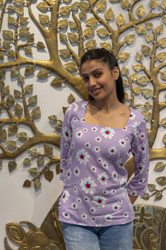 Lavender Bloom Back Design Cotton Top