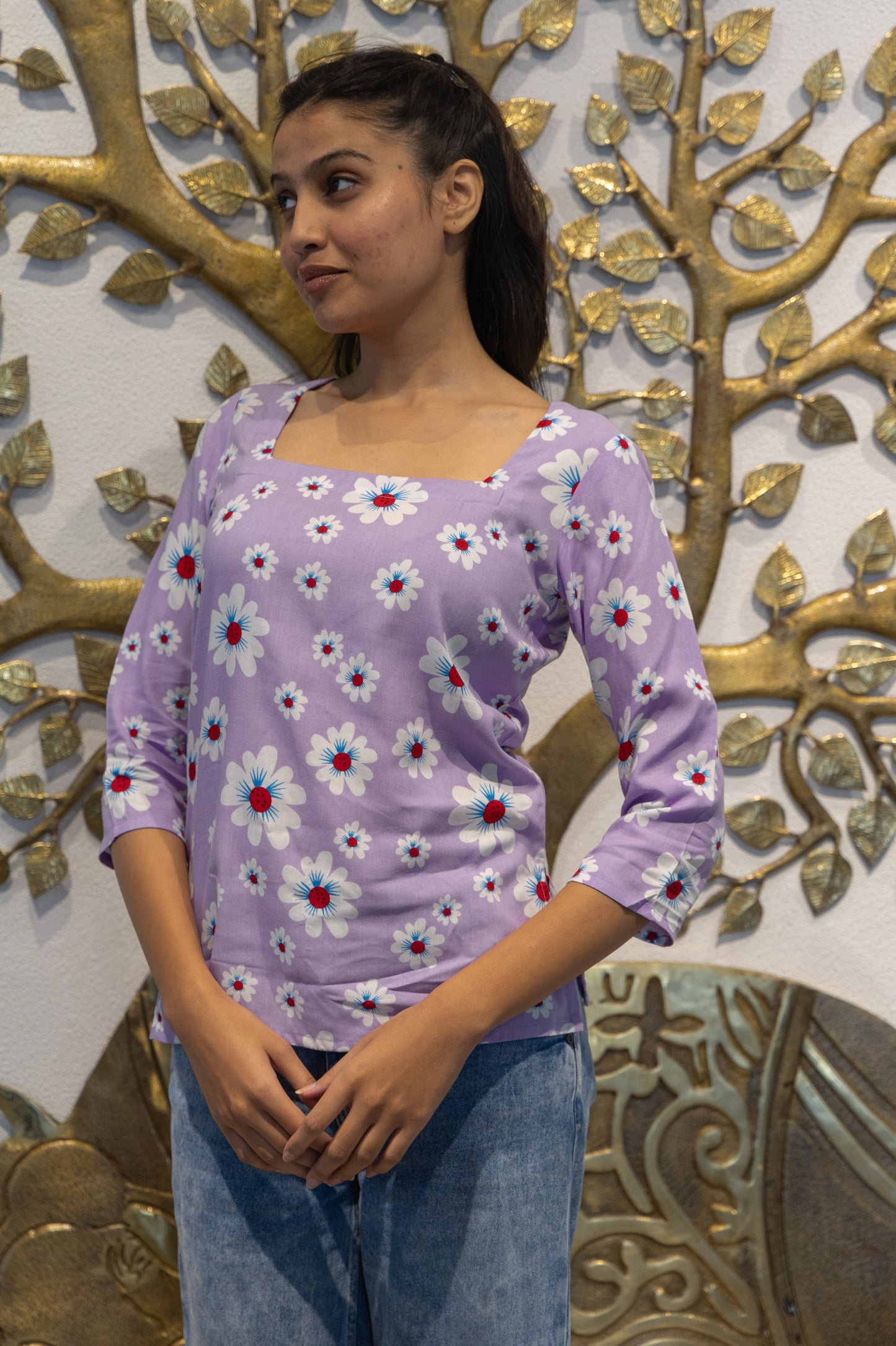 Lavender Bloom Back Design Cotton Top
