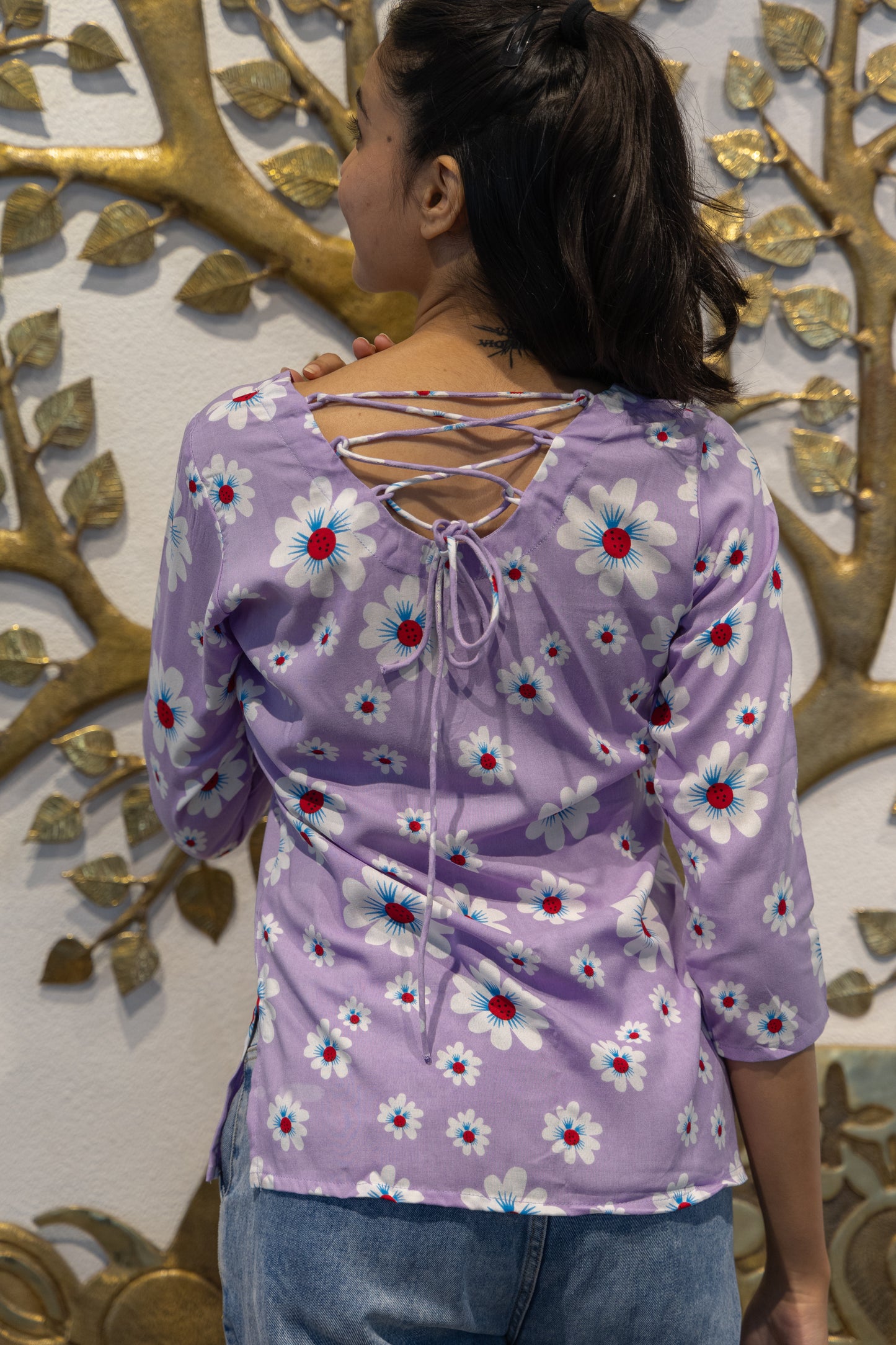 Lavender Bloom Back Design Cotton Top