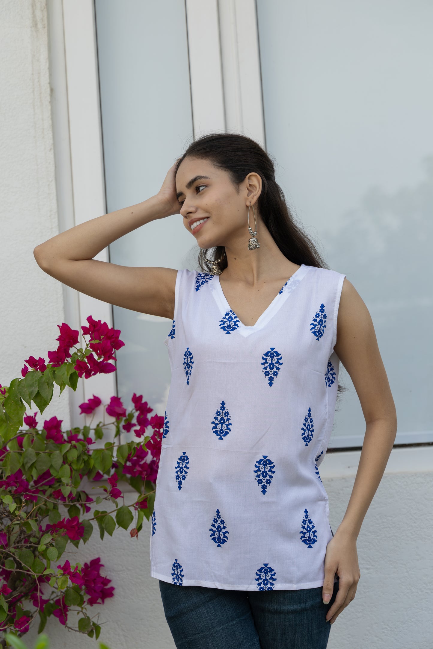Blue Heritage Sleeveless Cotton Top