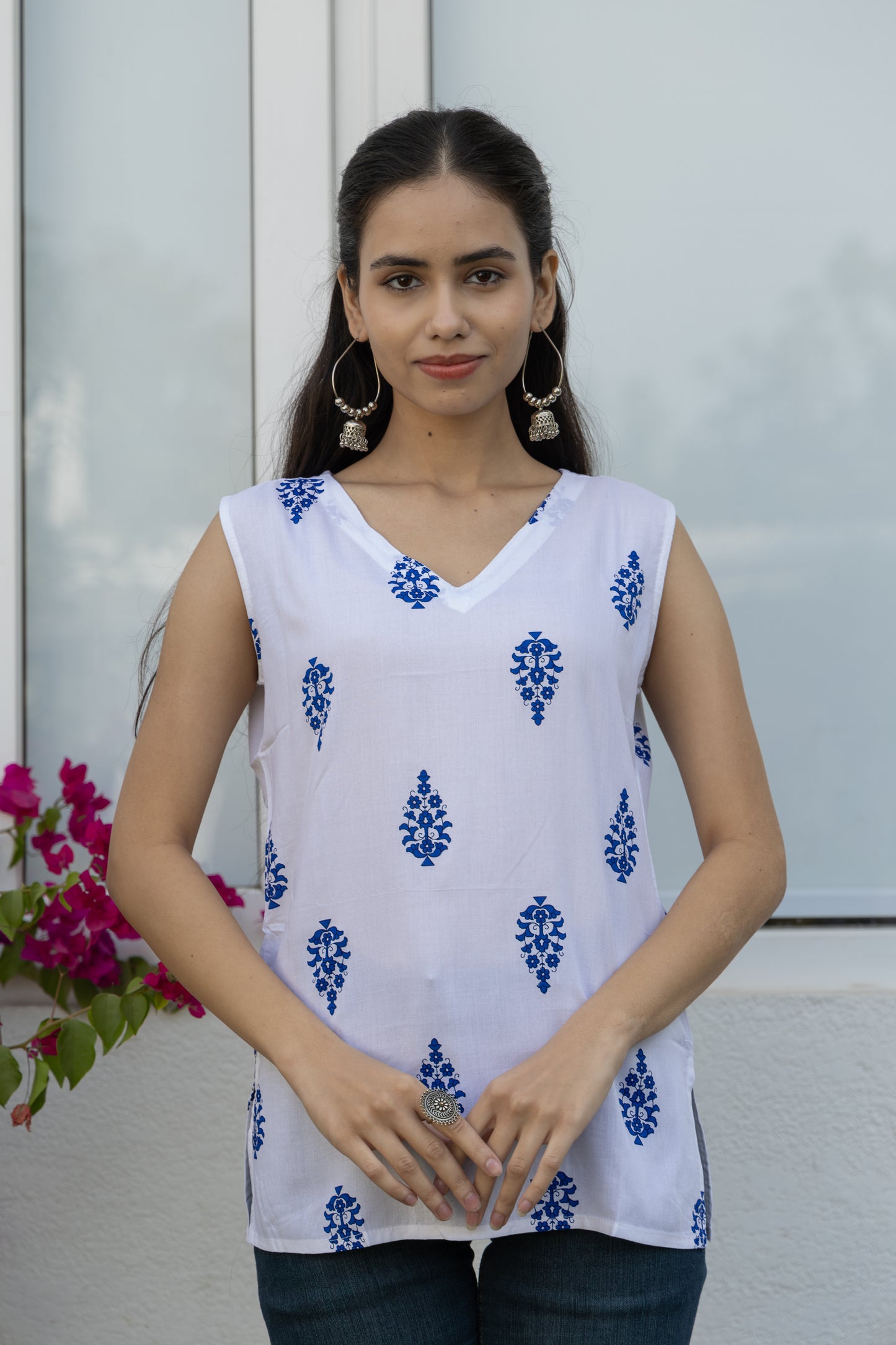 Blue Heritage Sleeveless Cotton Top