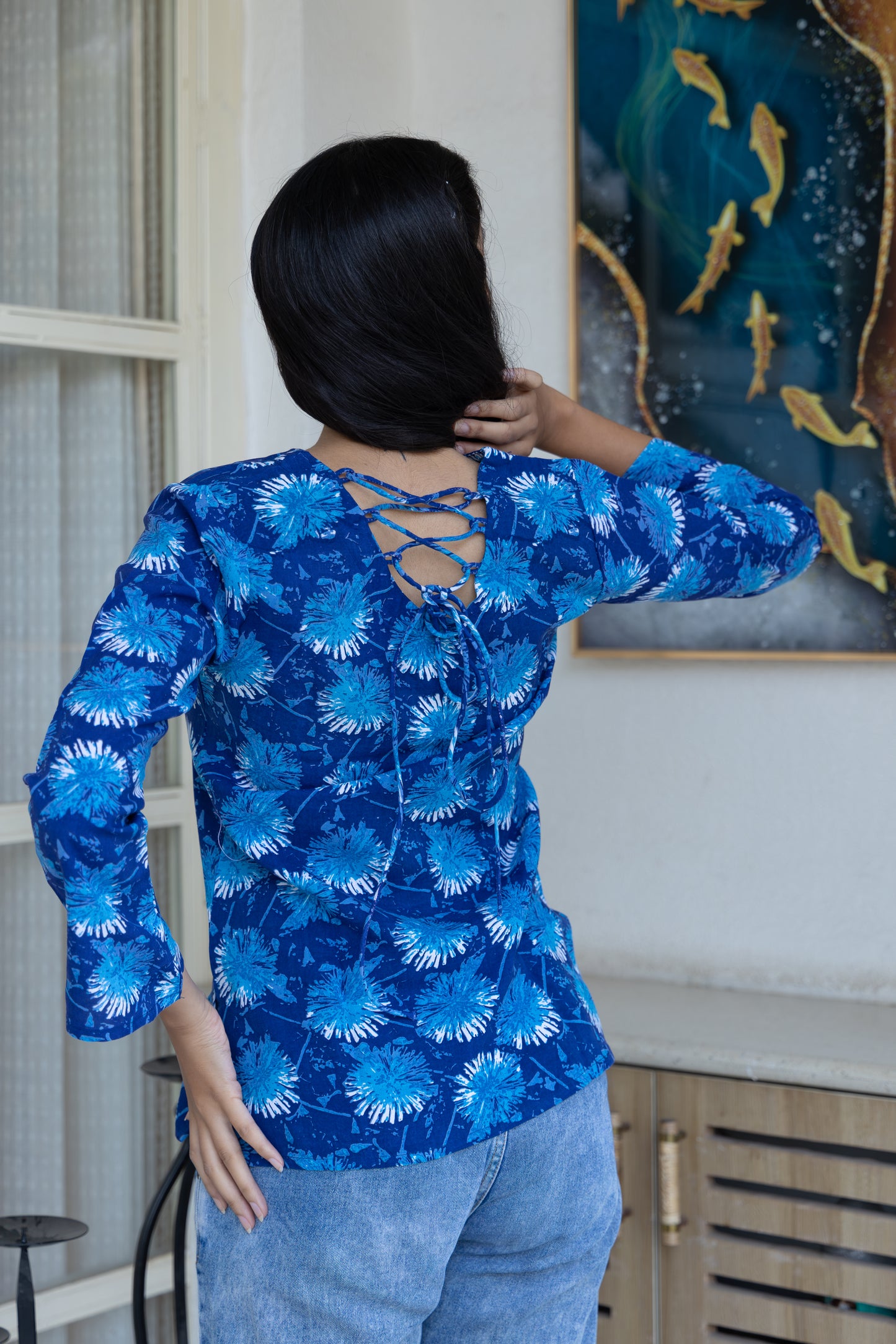 Blue Serenity Back Design Cotton Top