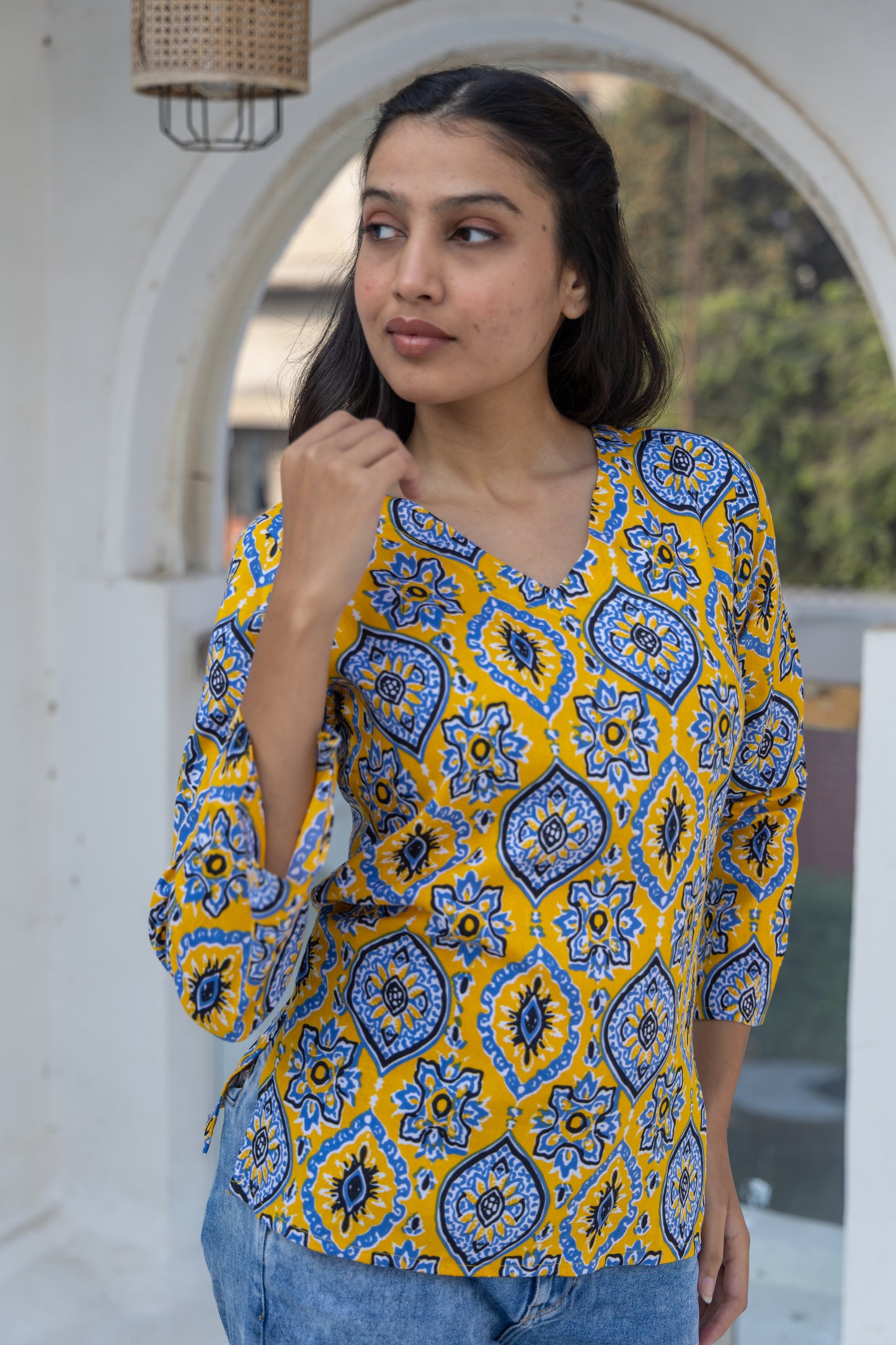 Marigold Sky Back Design Short Kurti (Yellow)