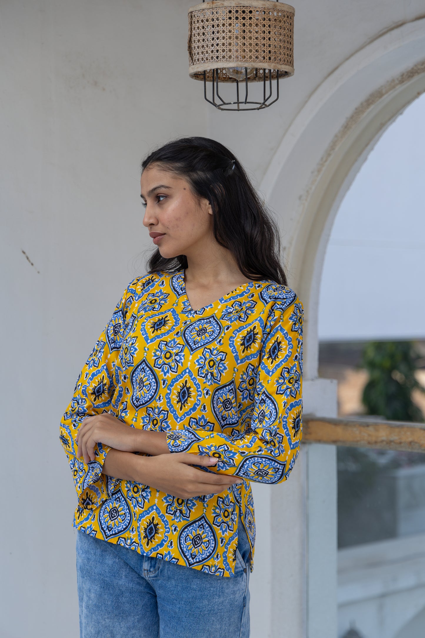 Marigold Sky Back Design Short Kurti (Yellow)