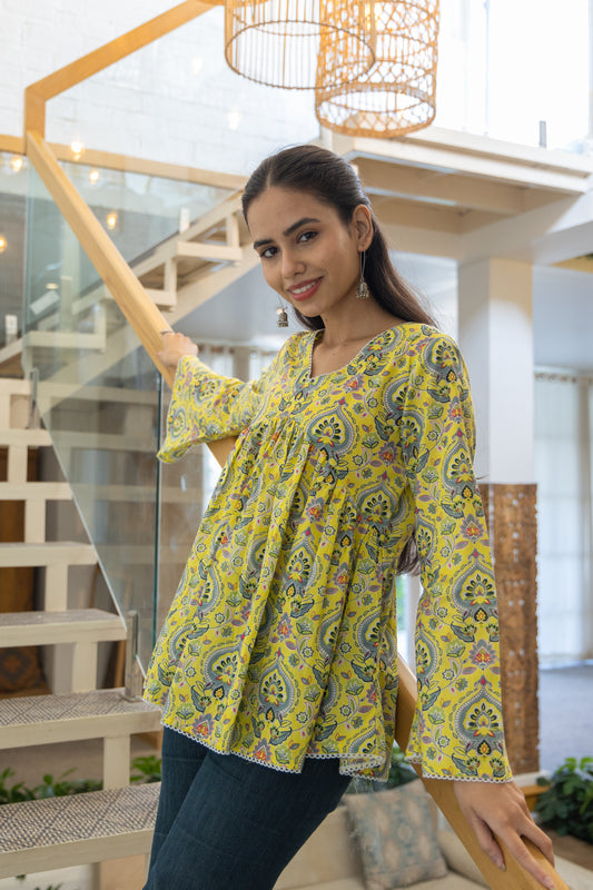 Golden Jade Peplum Top (Yellow)