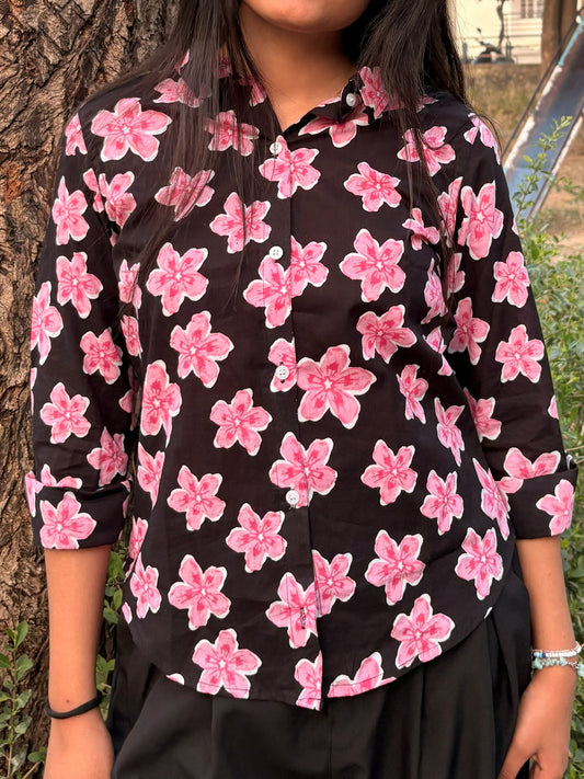 Chloe - Floral Fitted Shirt (Blush Pink)