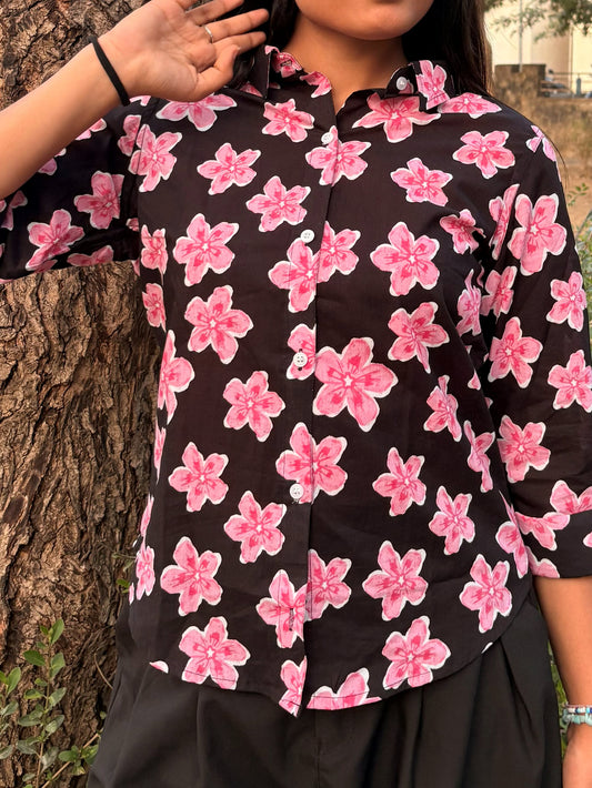 Chloe - Floral Fitted Shirt (Blush Pink)