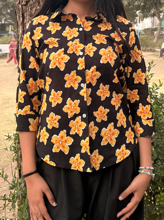Daisy - Floral Fitted Shirt (Yellow)
