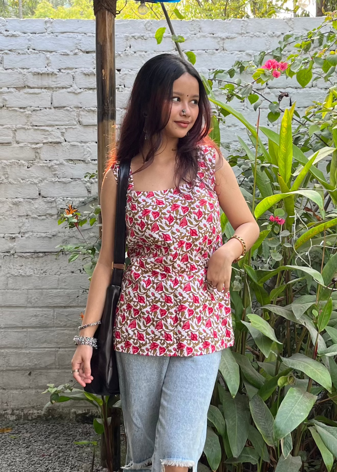 Crimson Petals Square Neck Sleeveless Top