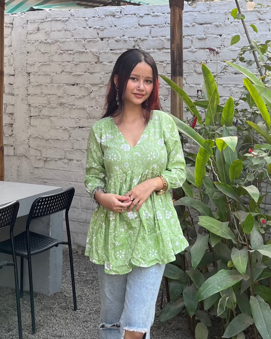 Meadow Mist Peplum Top (Green)