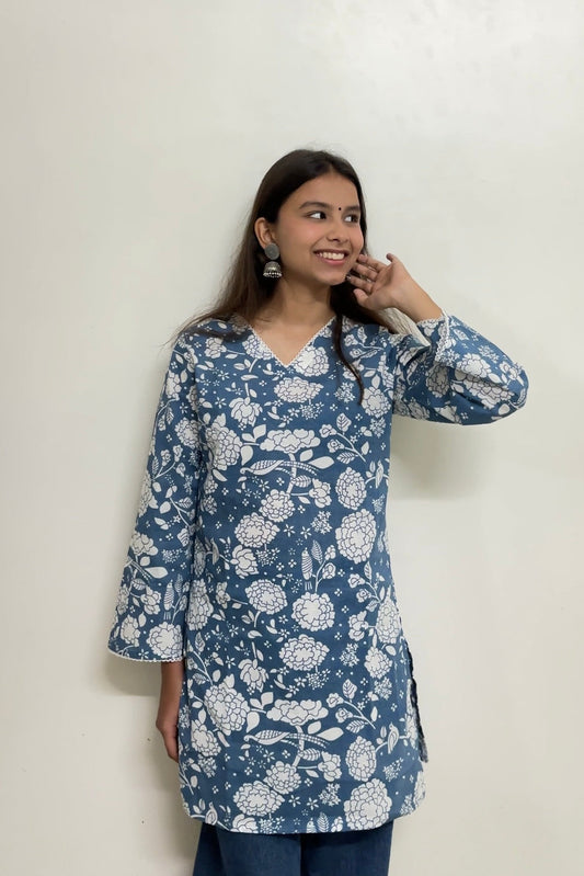 Krisha – Floral Short Kurta with Bell Sleeves