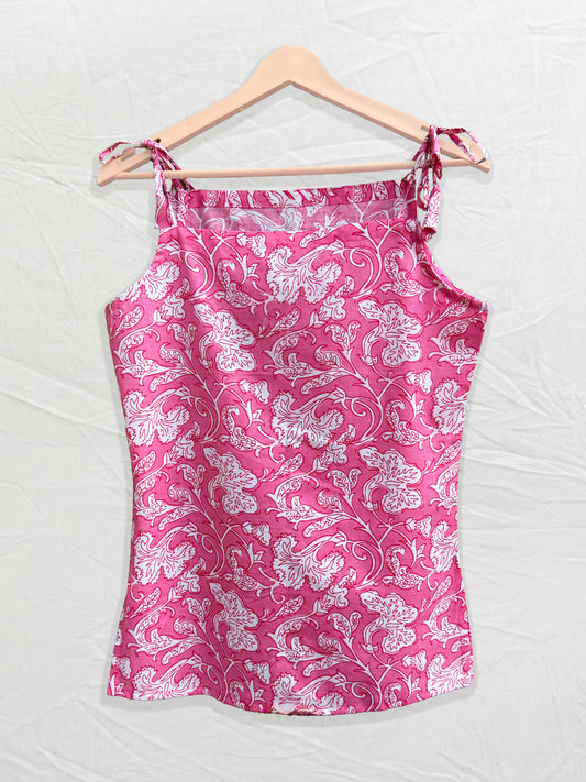 Florique - Pink Floral Cotton Tie-Up Top