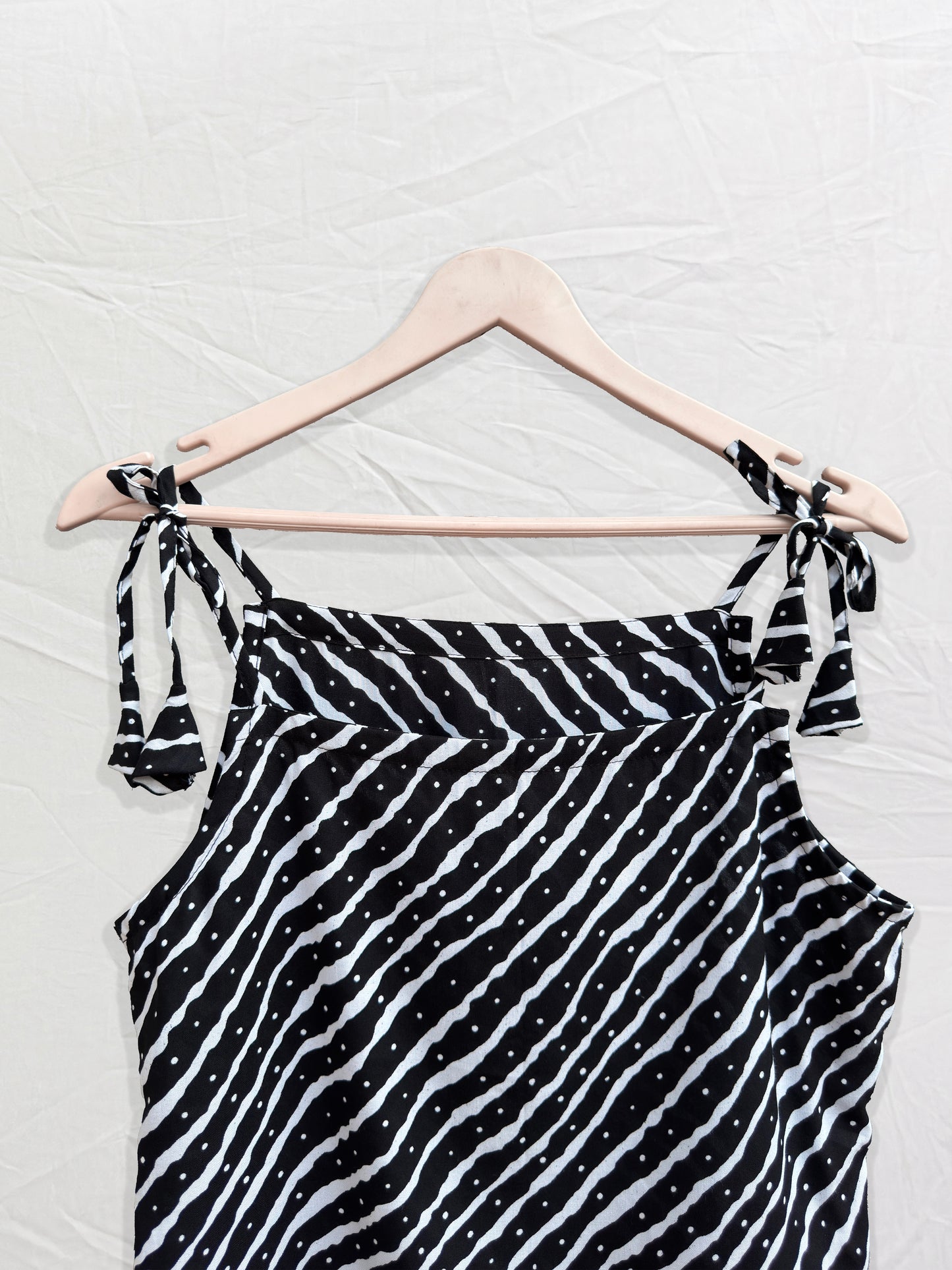 Zyra – Black & White Dotted Stripe Cotton Tie-Up Top