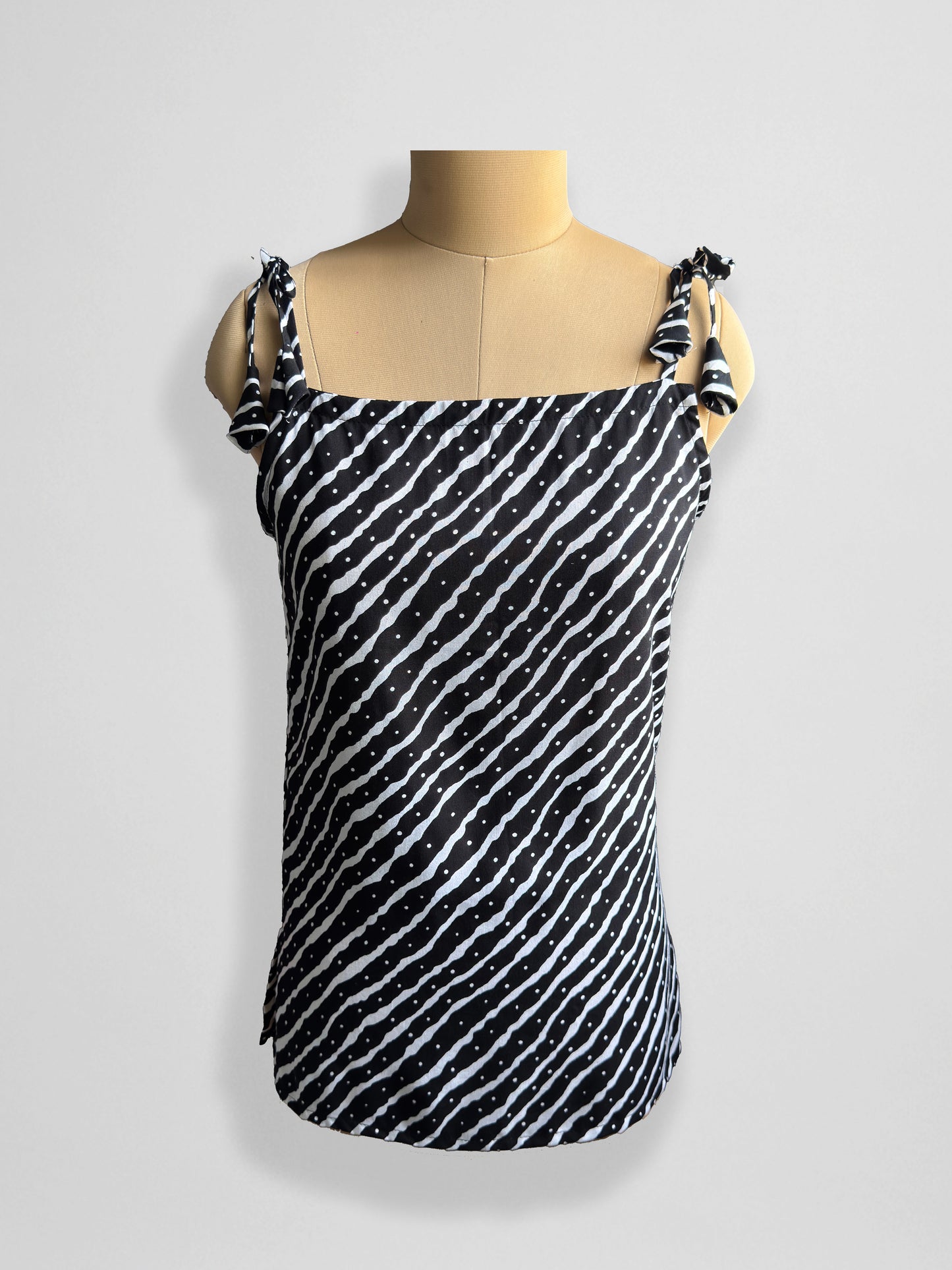 Zyra – Black & White Dotted Stripe Cotton Tie-Up Top