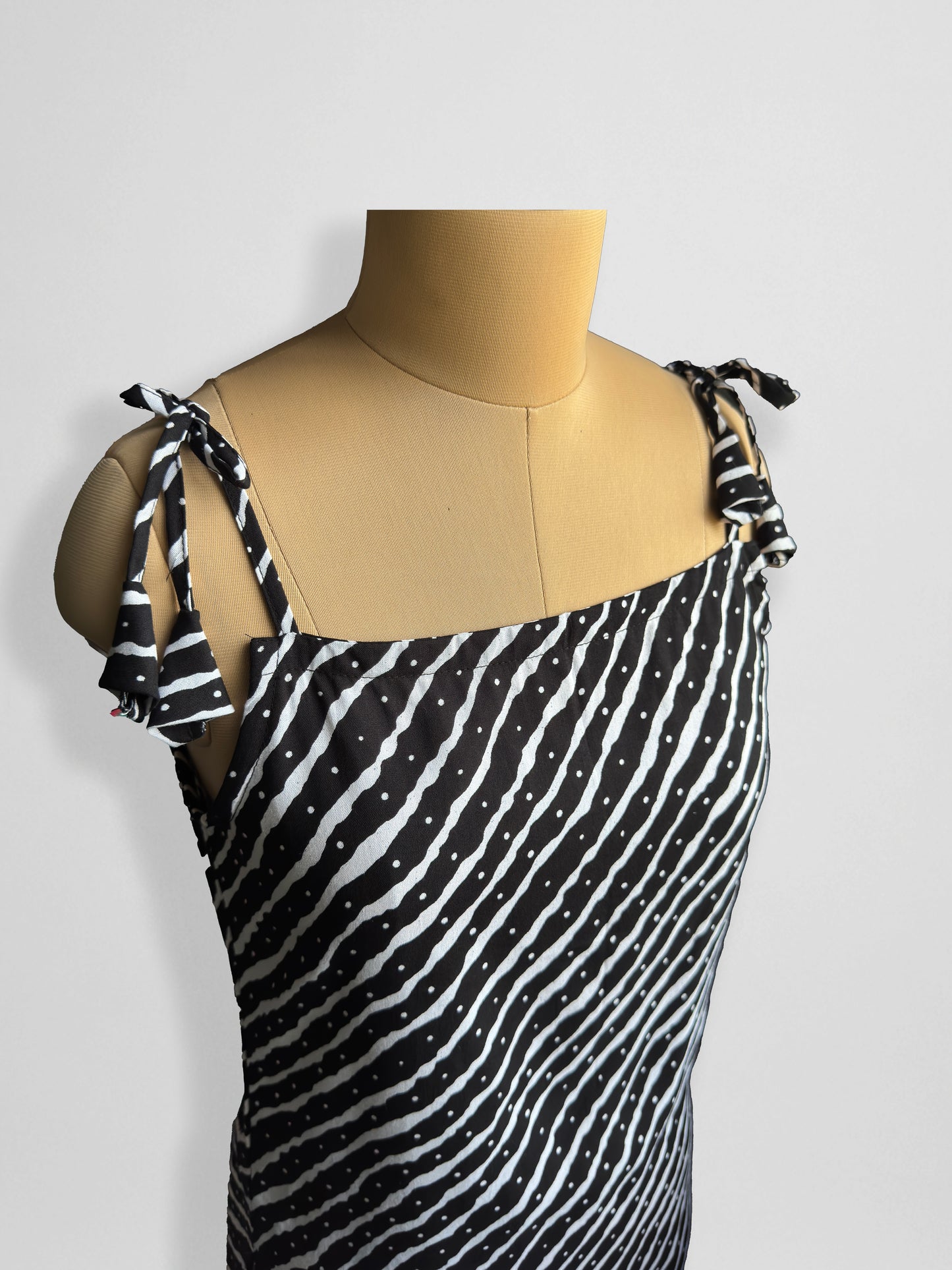 Zyra – Black & White Dotted Stripe Cotton Tie-Up Top