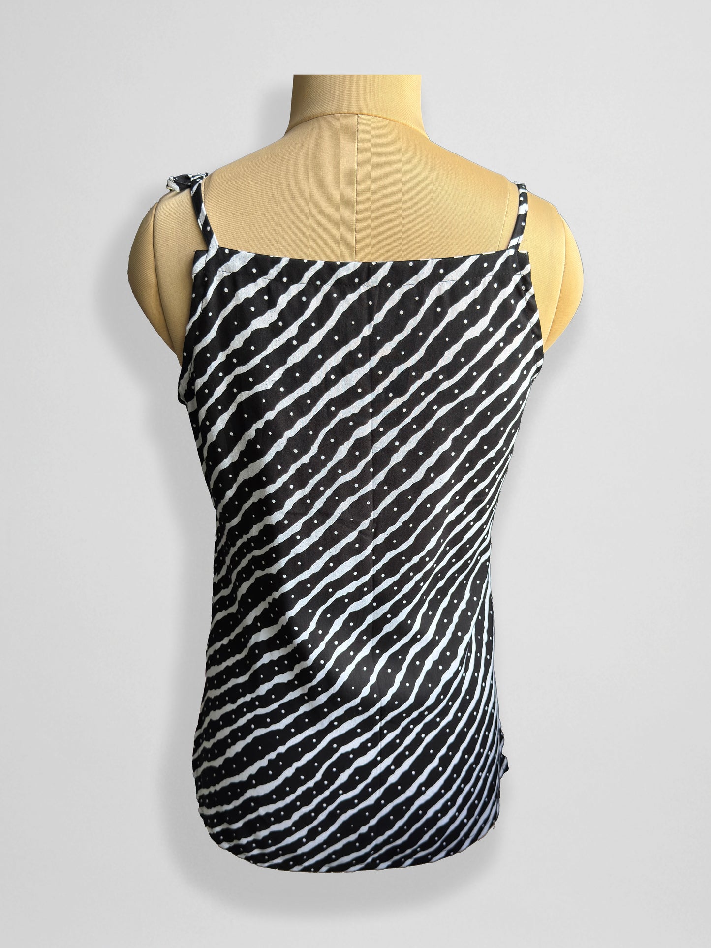 Zyra – Black & White Dotted Stripe Cotton Tie-Up Top