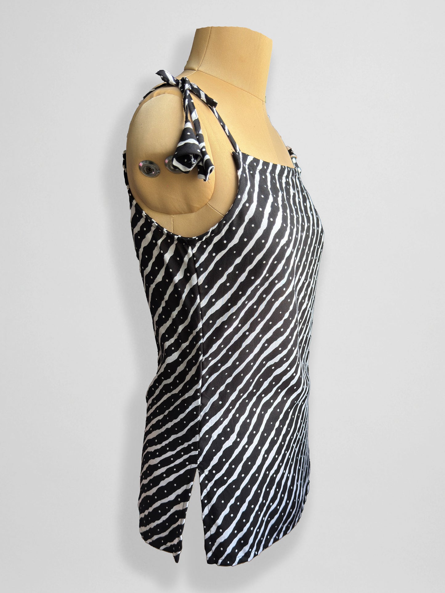 Zyra – Black & White Dotted Stripe Cotton Tie-Up Top