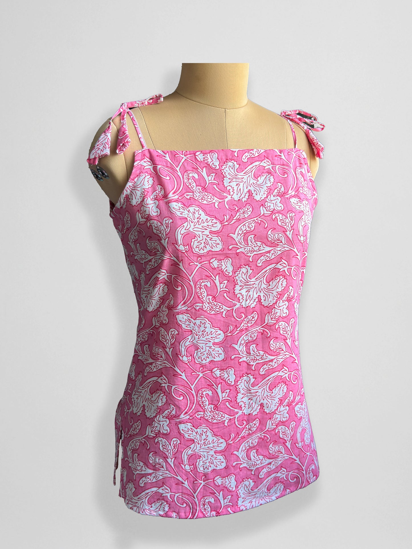 Florique - Pink Floral Cotton Tie-Up Top